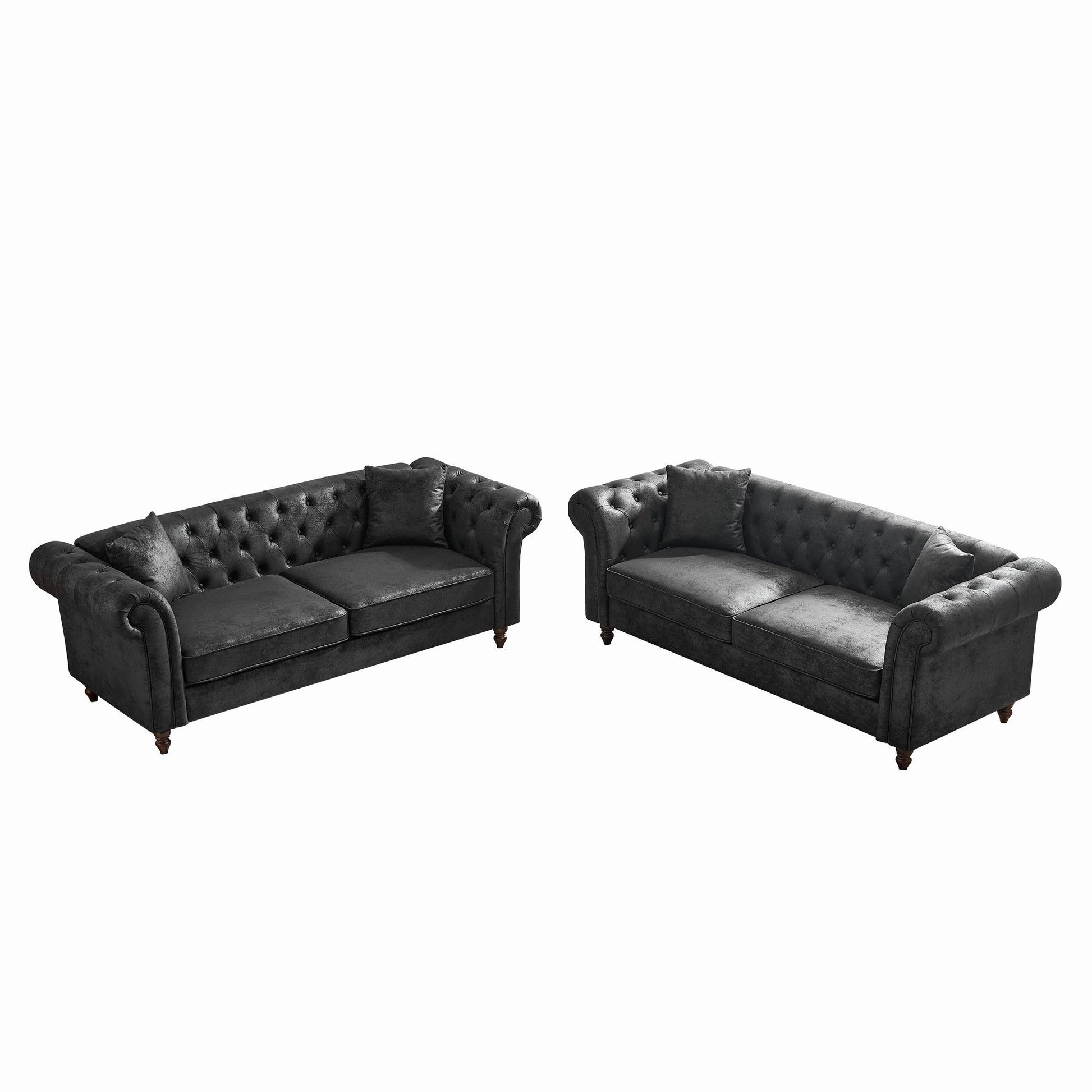 Chesterfield 3 And 3 Seater Sofa Set High Tech Fabric Roll Armrest Upholstered Couch - Best Buy Furniture
