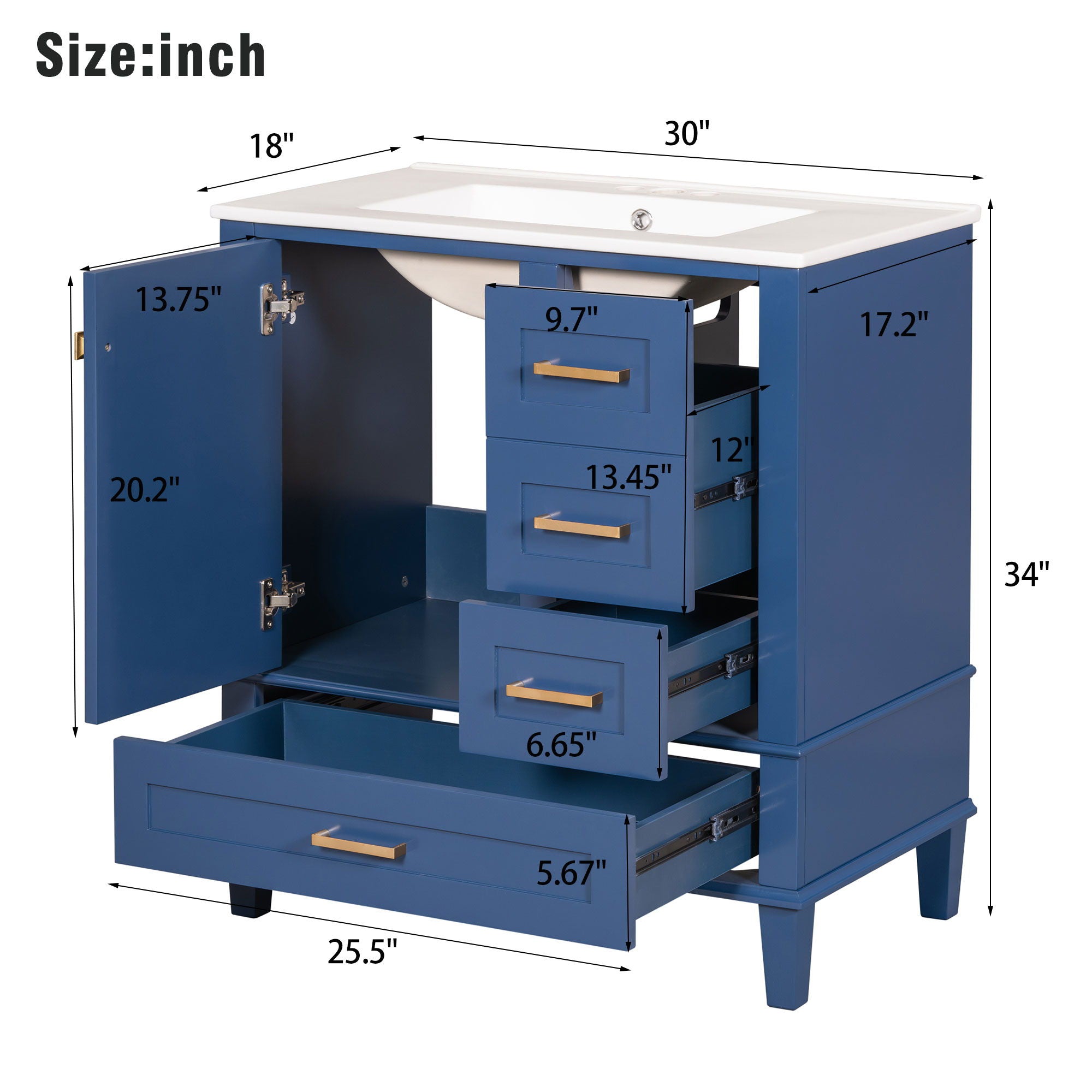 Bathroom Vanity, Modern Bathroom Cabinet With Sink Combo Set, Bathroom Storage Cabinet With A Soft Closing Door And 3 Drawers, Solid Wood Frame - Best Buy Furniture