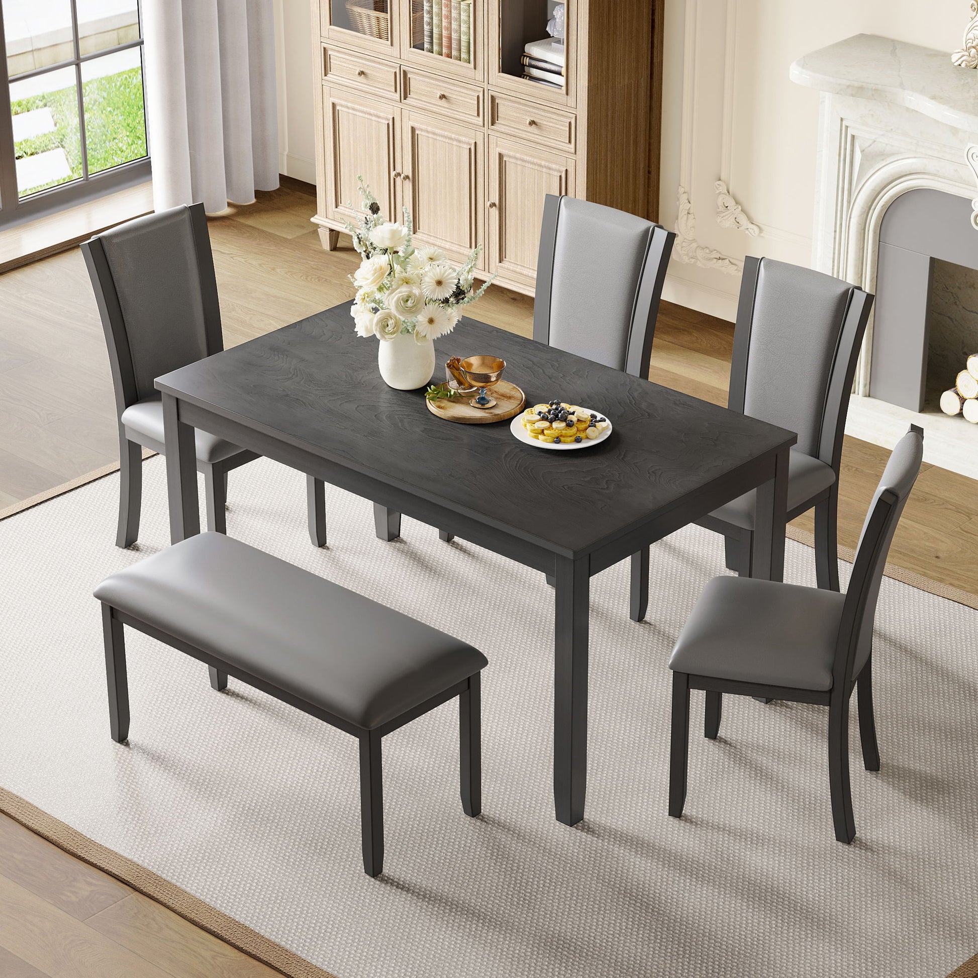 Modern 6 Piece Dining Table Set With Bench And Chairs For Dining Room Or Kitchen - Gray - Best Buy Furniture