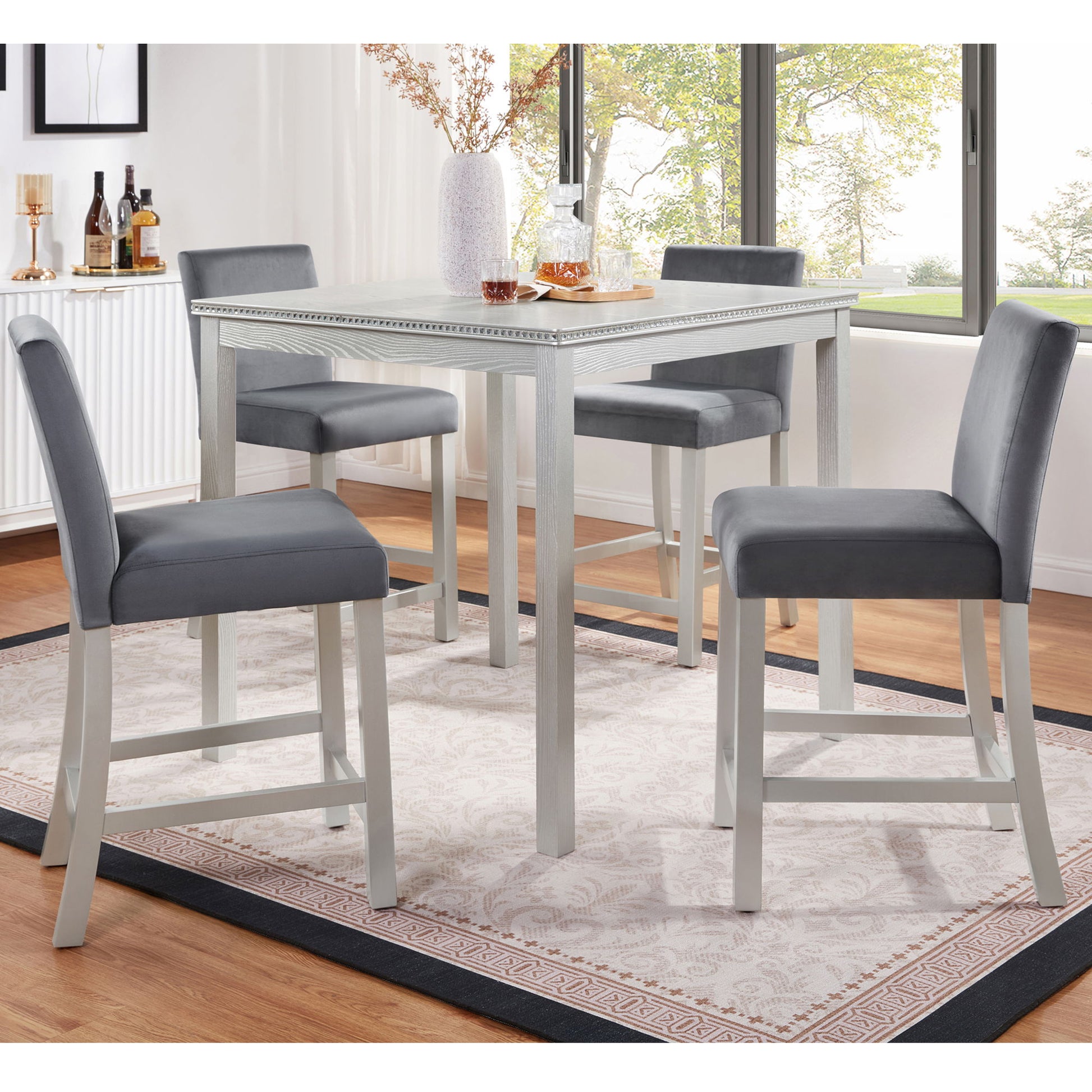 5 Pieces Counter Height Table Set, Kitchen Table With Square Table And 4 Upholstered Chairs - Best Buy Furniture