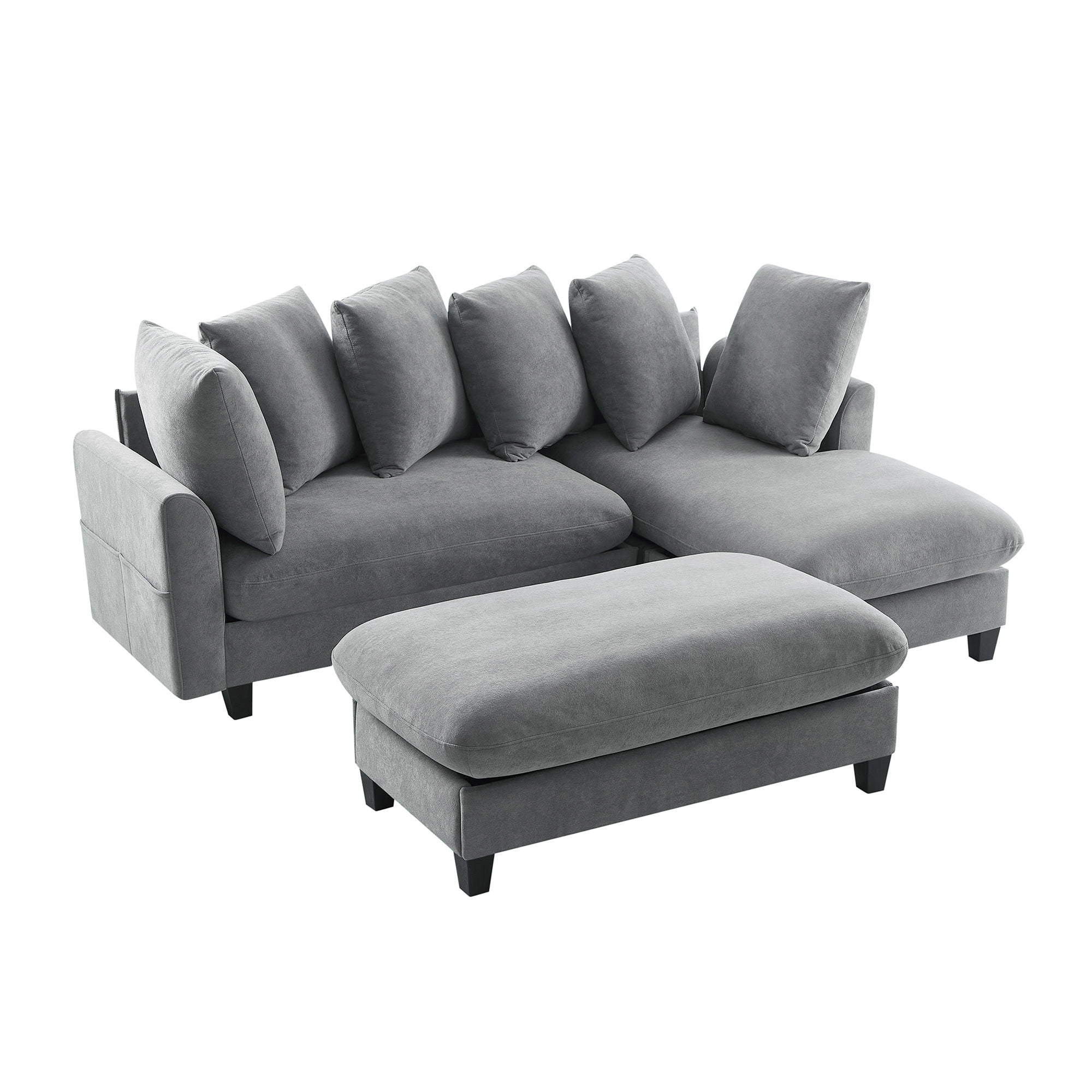 Upholstered L Shaped Sectional Sofa With Storage, Movable Ottoman, And 6 Throw Pillows - Best Buy Furniture