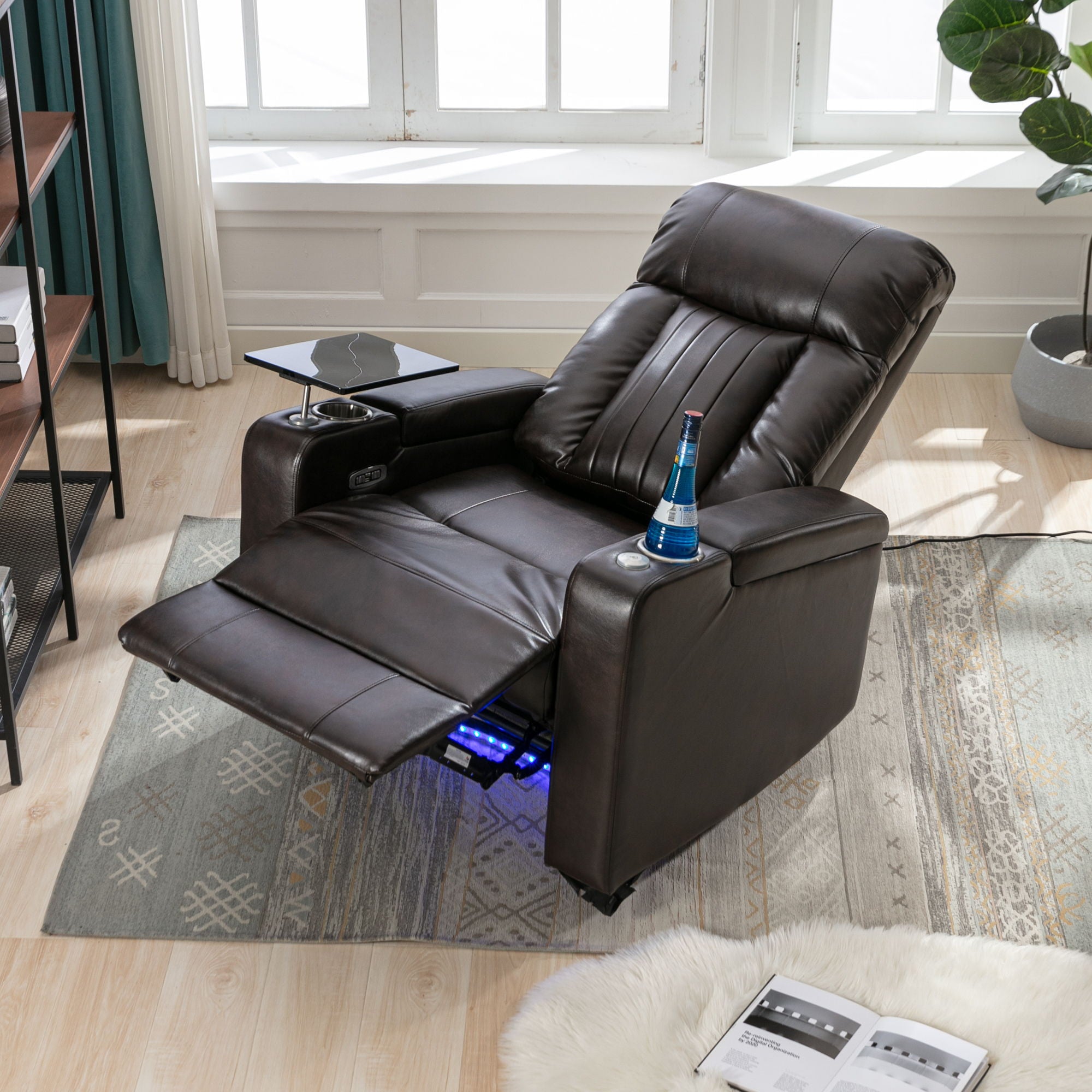 Power Recliner With Storage Arms, Cupholders, Swivel Tray Table And Cell Phone Stand - Brown - Best Buy Furniture