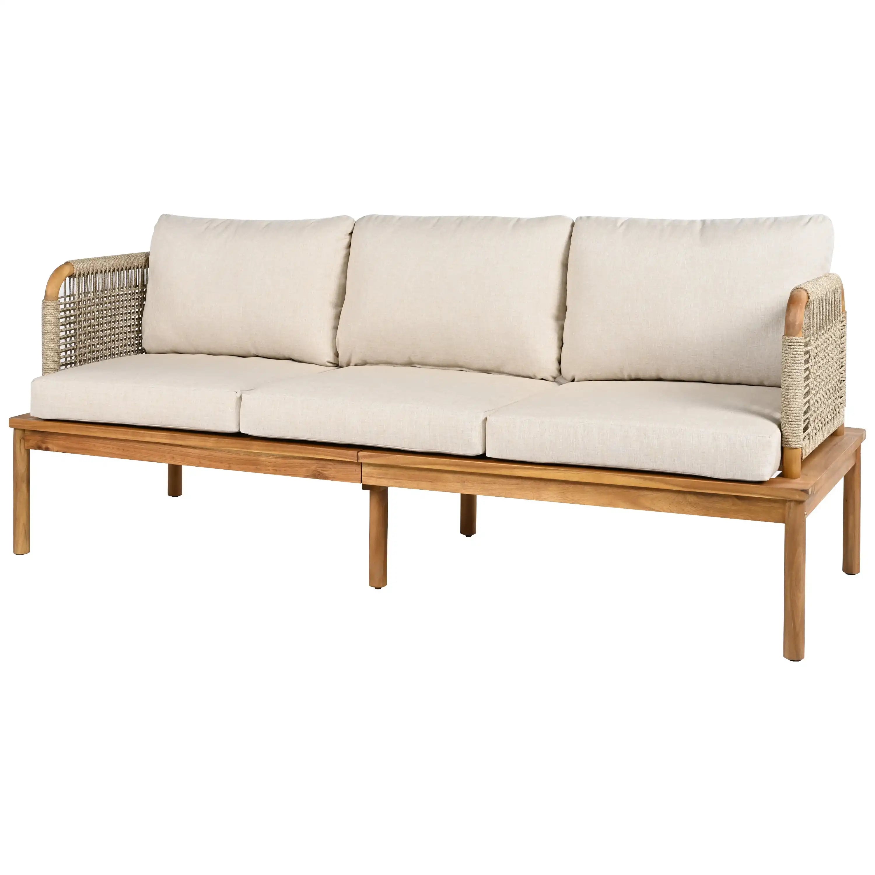 Outdoor 3-piece Acacia Wood and Rope Patio Sofa Set - Best Buy Furniture