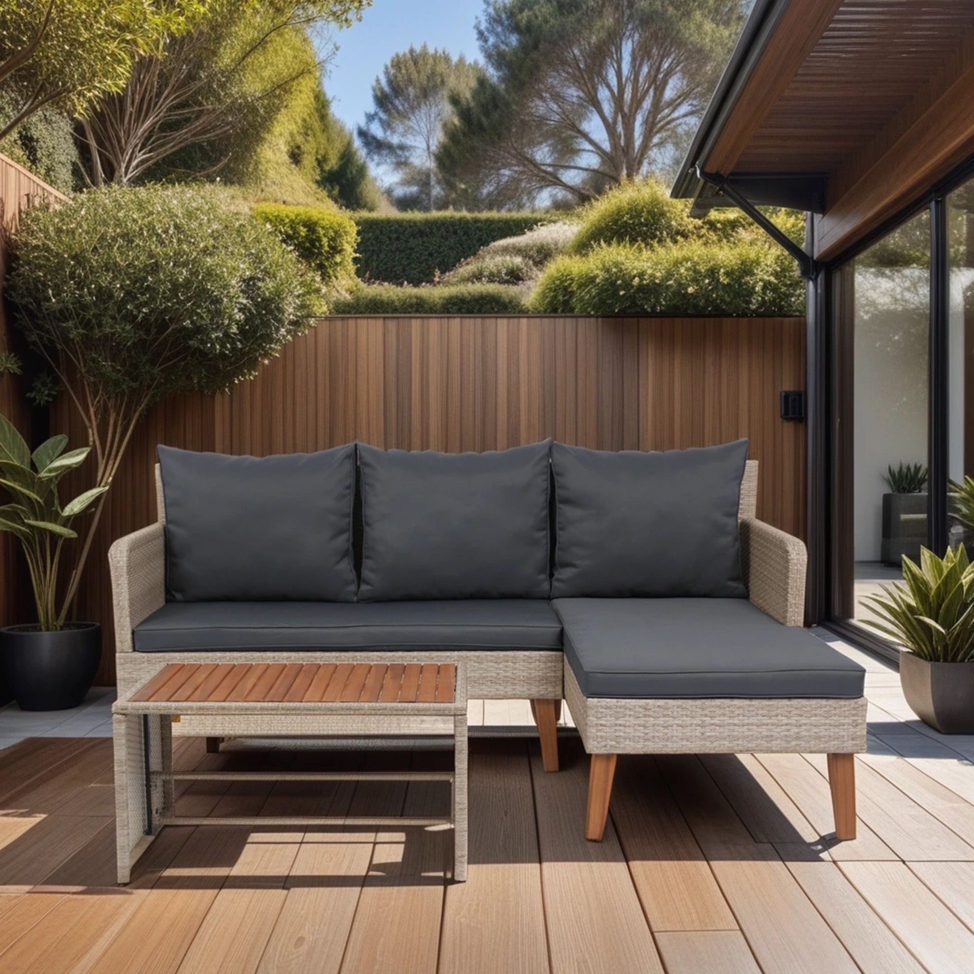 3 Piece Patio Sectional Wicker Rattan Outdoor Furniture Sofa Set Natural Wicker And Cushion - Yellow / Dark Gray - Best Buy Furniture