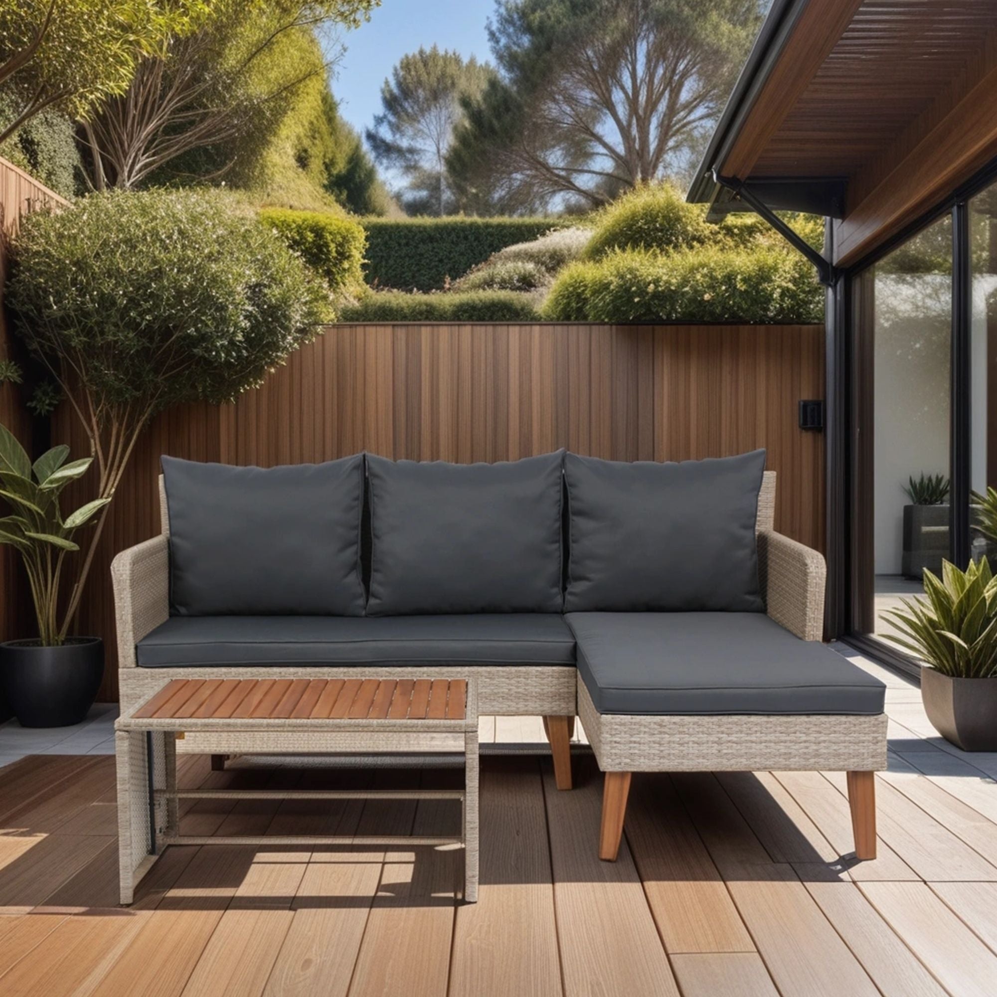 3 Piece Patio Sectional Wicker Rattan Outdoor Furniture Sofa Set Natural Wicker And Cushion - Yellow / Dark Gray - Best Buy Furniture