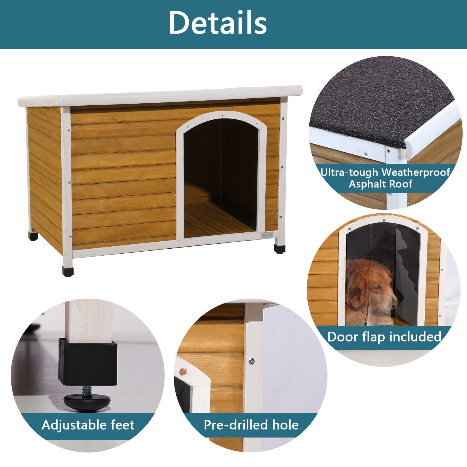 Large Wooden Outdoor Dog House, Waterproof Roof, Elevated Floor, Adjustable Plastic Feet - Yellow - Best Buy Furniture