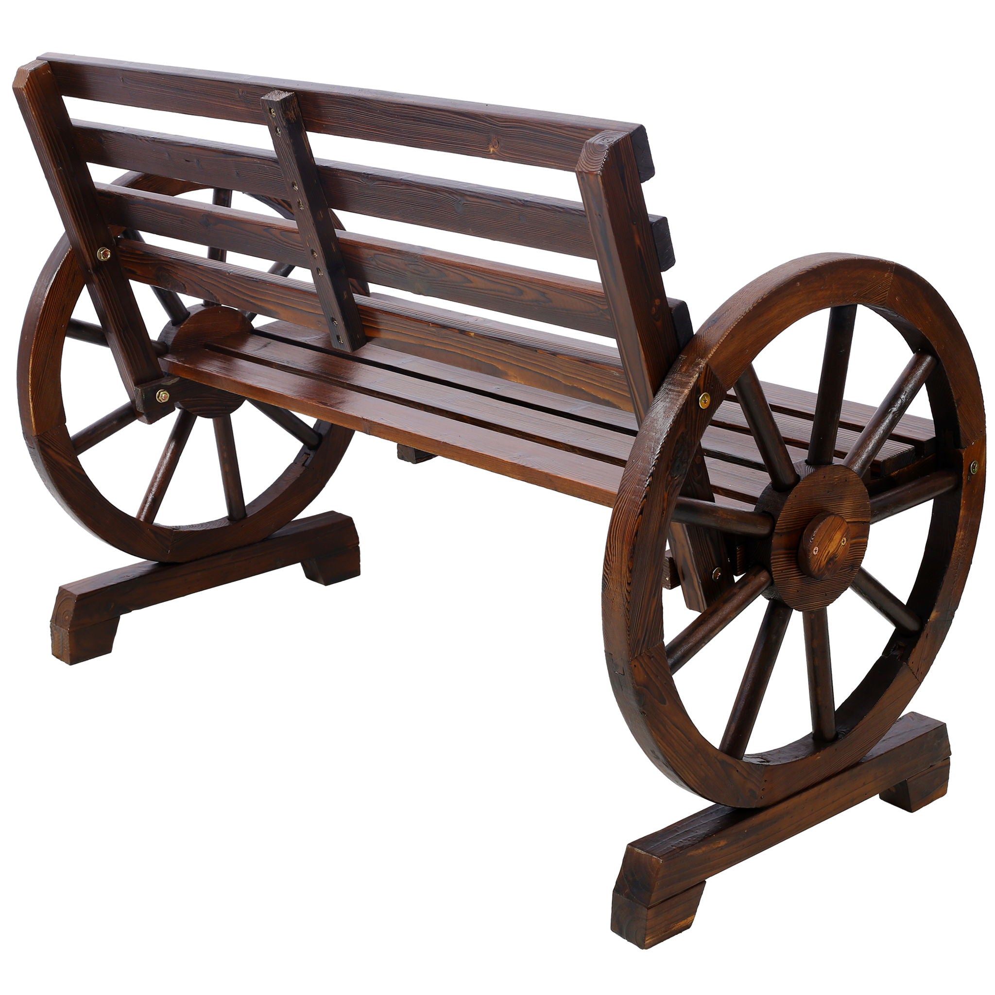 Rustic Country 2 Person Wooden Wagon Wheel Bench With Slatted Seat And Backrest - Brown - Best Buy Furniture