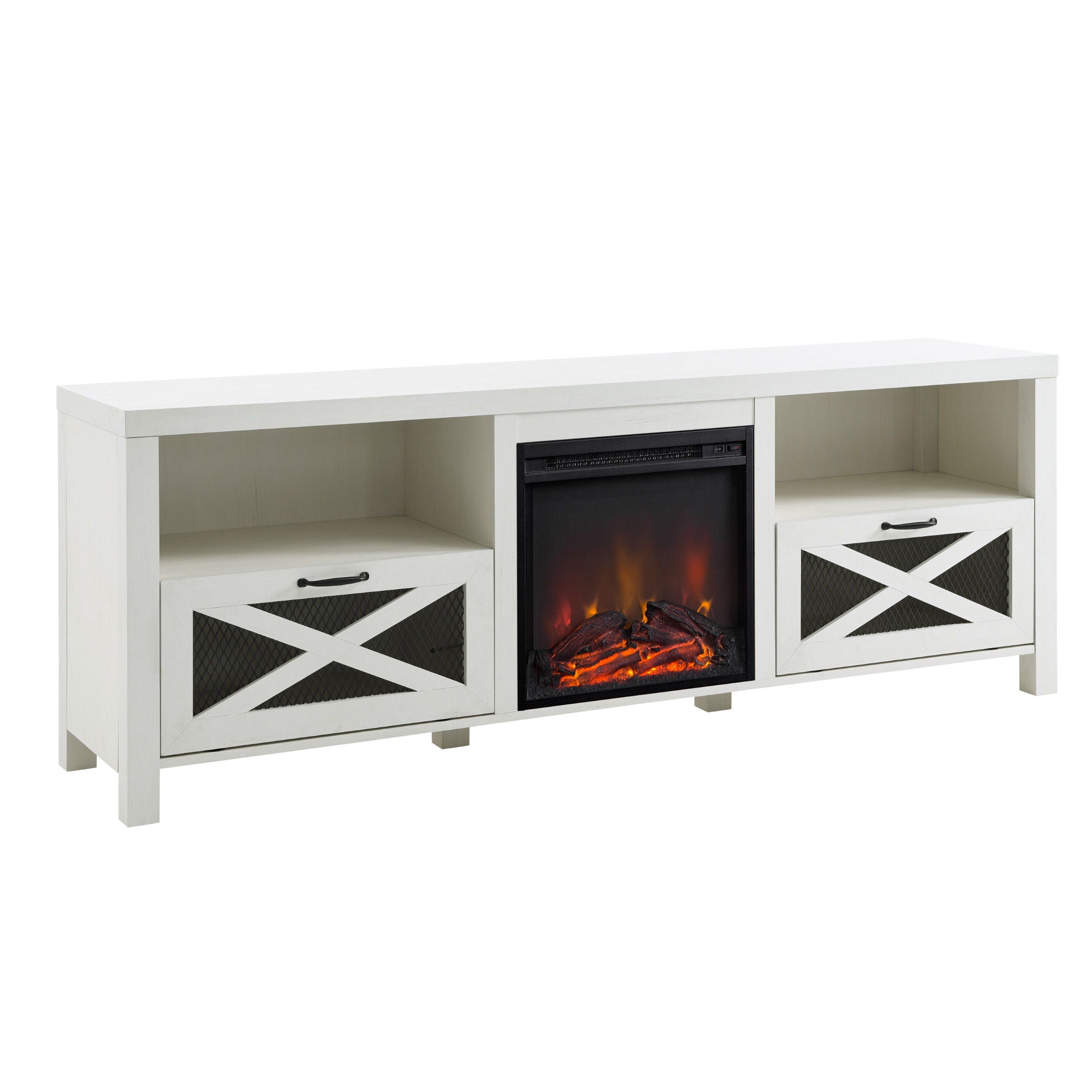 Industrial Farmhouse Metal Mesh Drop Down X Door Fireplace TV Stand - Best Buy Furniture