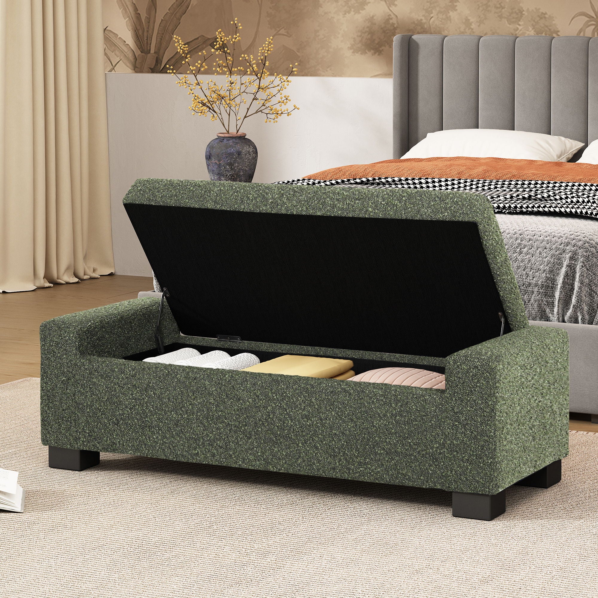 Textured Fabric Ottoman Bench With Hinged Lid - Best Buy Furniture