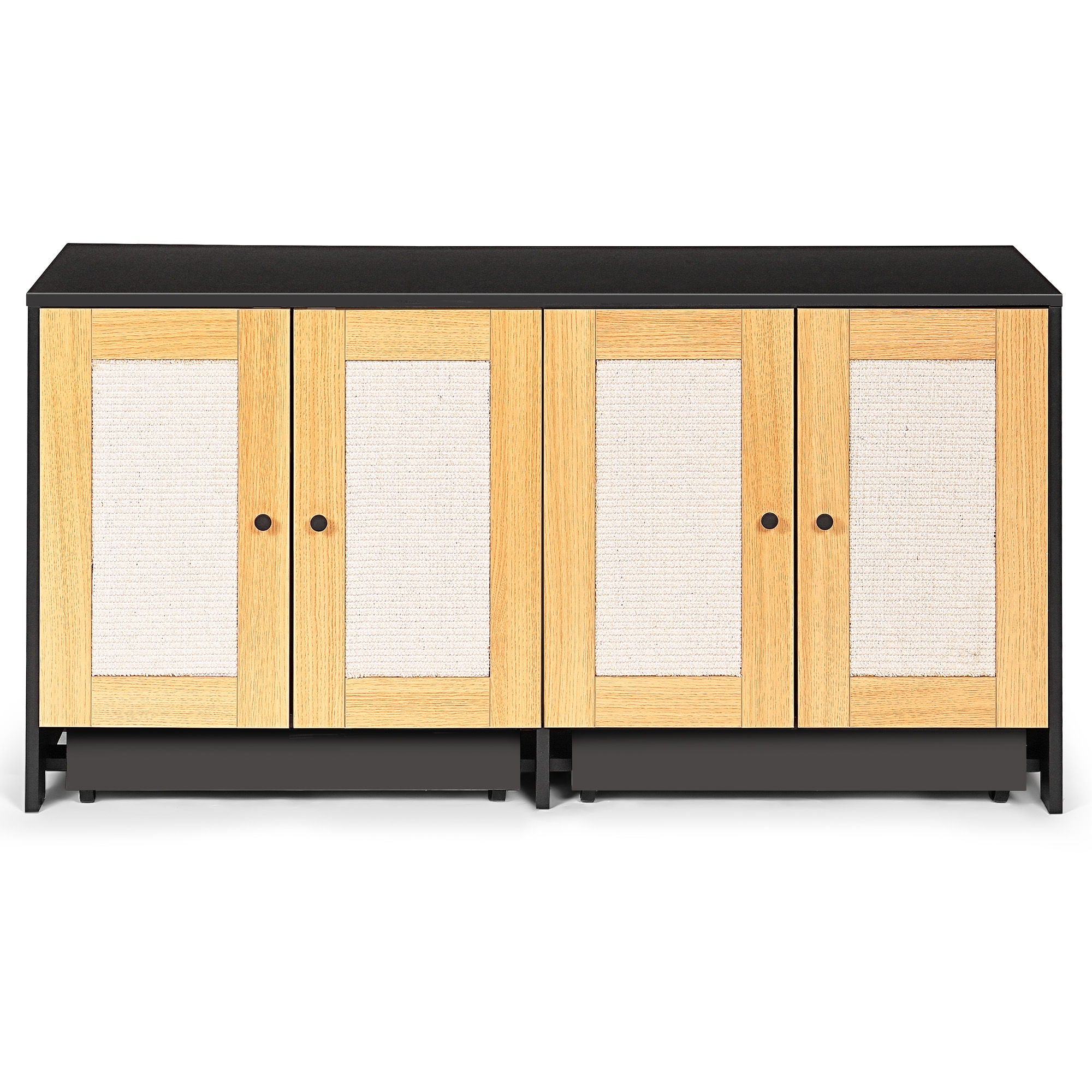 Double Litter Box Enclosure, Cat Litter Box Enclosure For 2 Cats, Hidden Litter Box Furniture With Rattan Doors - Black - Best Buy Furniture