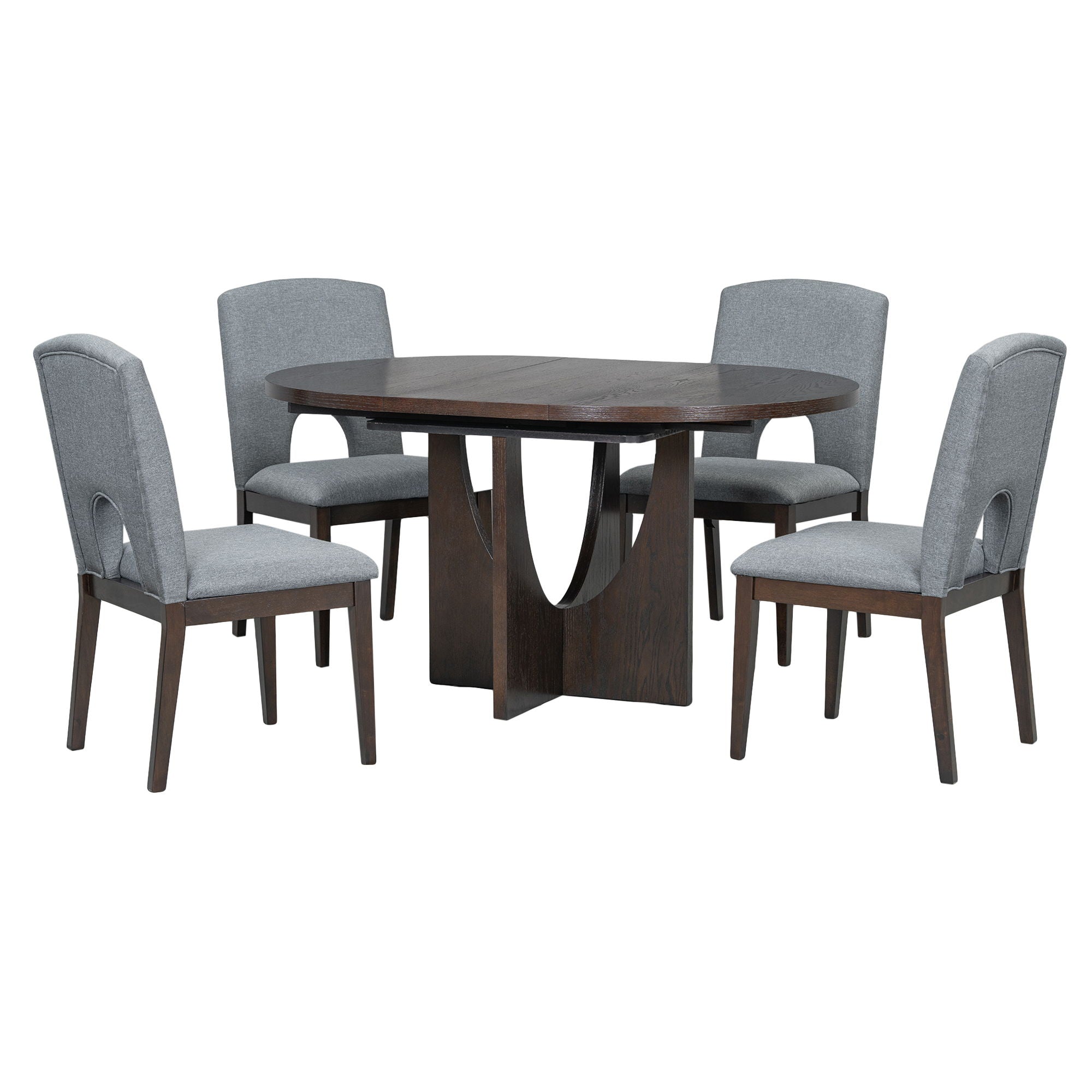 Topmax - 5 Piece Modern Extendable Round Dining Table Set With Removable Leaf For Small Places - Best Buy Furniture