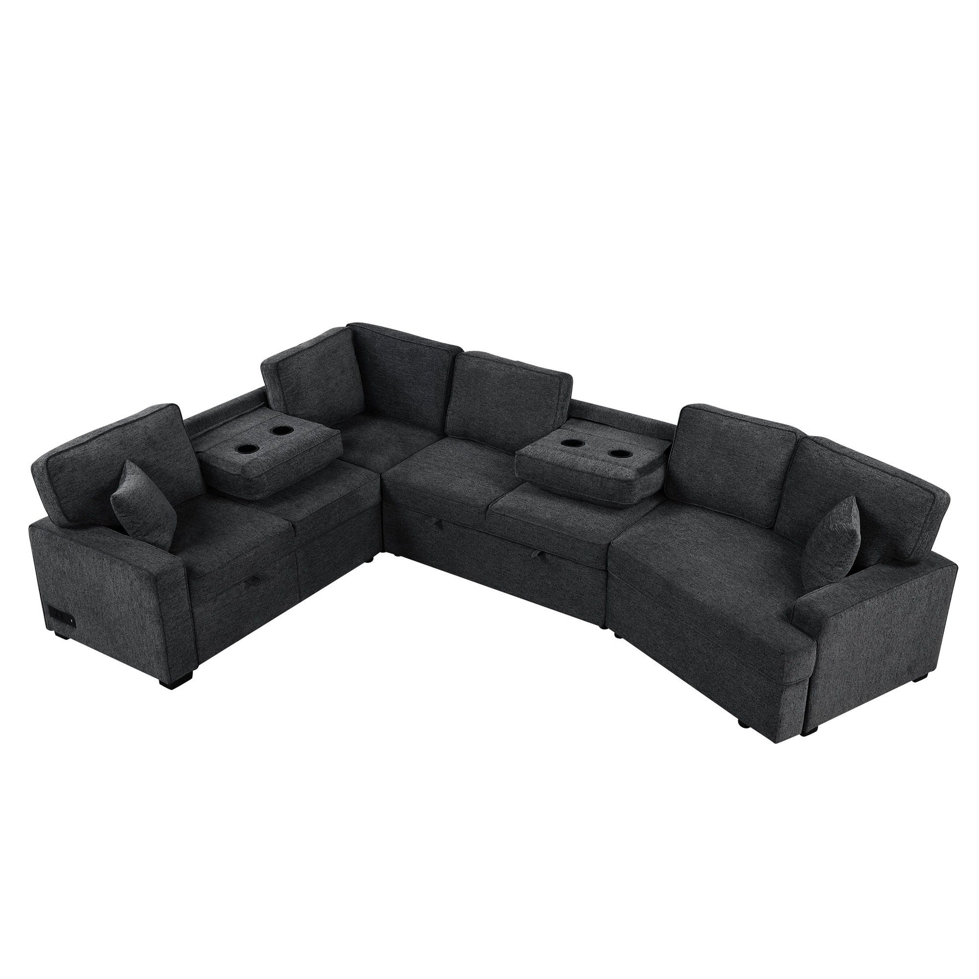 L-Shaped Sofa Sectional Sofa Couch Pull-Out Sofa Bed With Charging Devices And Cup Holders For Living Room - Best Buy Furniture