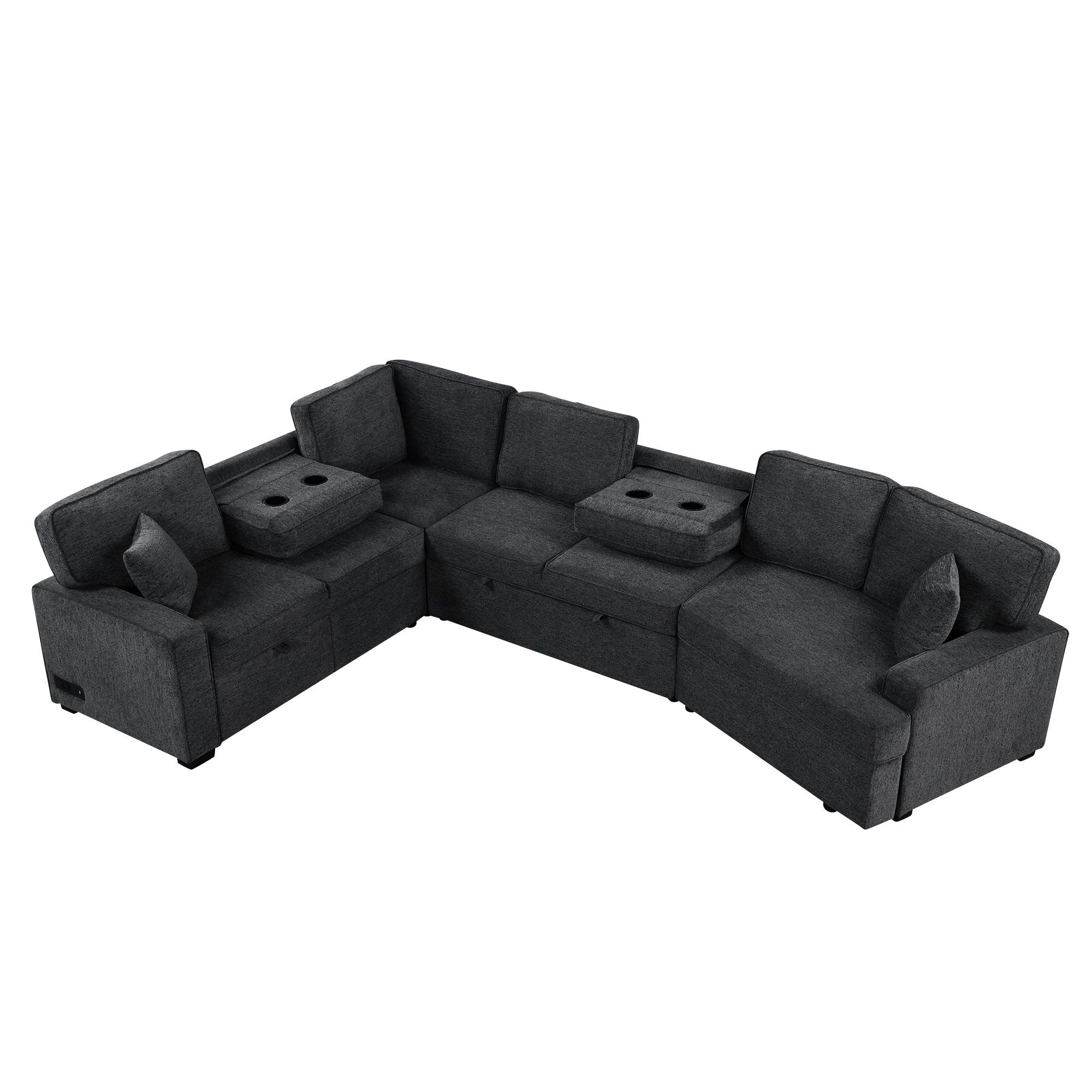 L-Shaped Sofa Sectional Sofa Couch Pull-Out Sofa Bed With Charging Devices And Cup Holders For Living Room - Best Buy Furniture