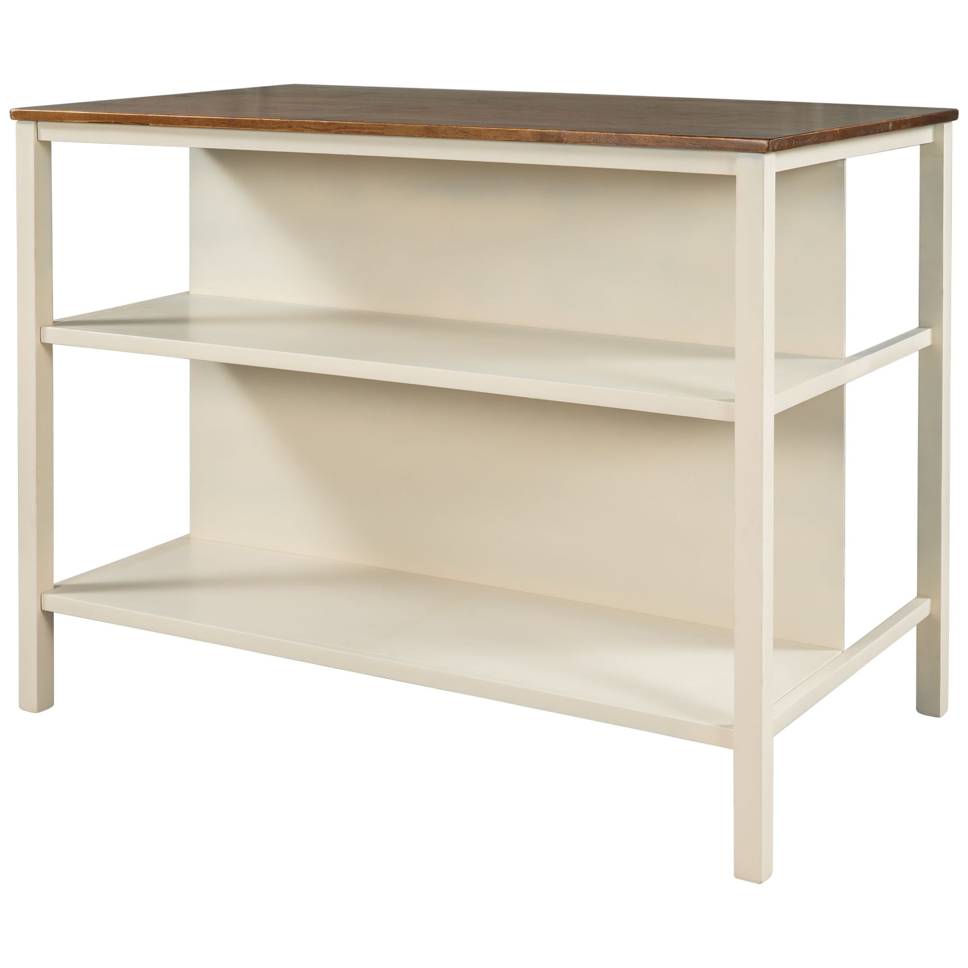 Rustic 3 Piece Stationary Kitchen Island Set With 2 Seatings, With 2 Open Shelves - Best Buy Furniture