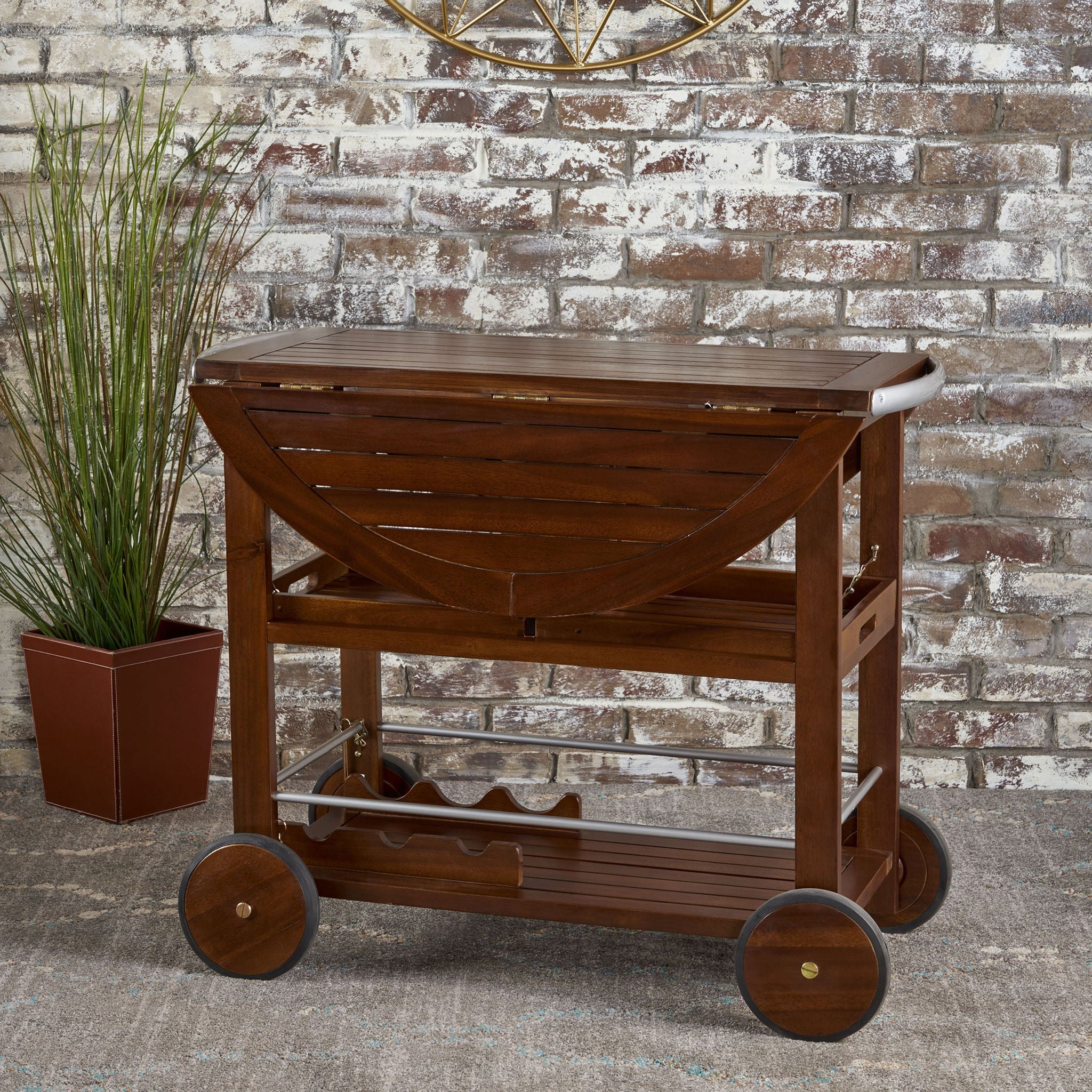 Wood And Aluminum Bar Cart With 2 Shelves - Oak / Silver - Best Buy Furniture