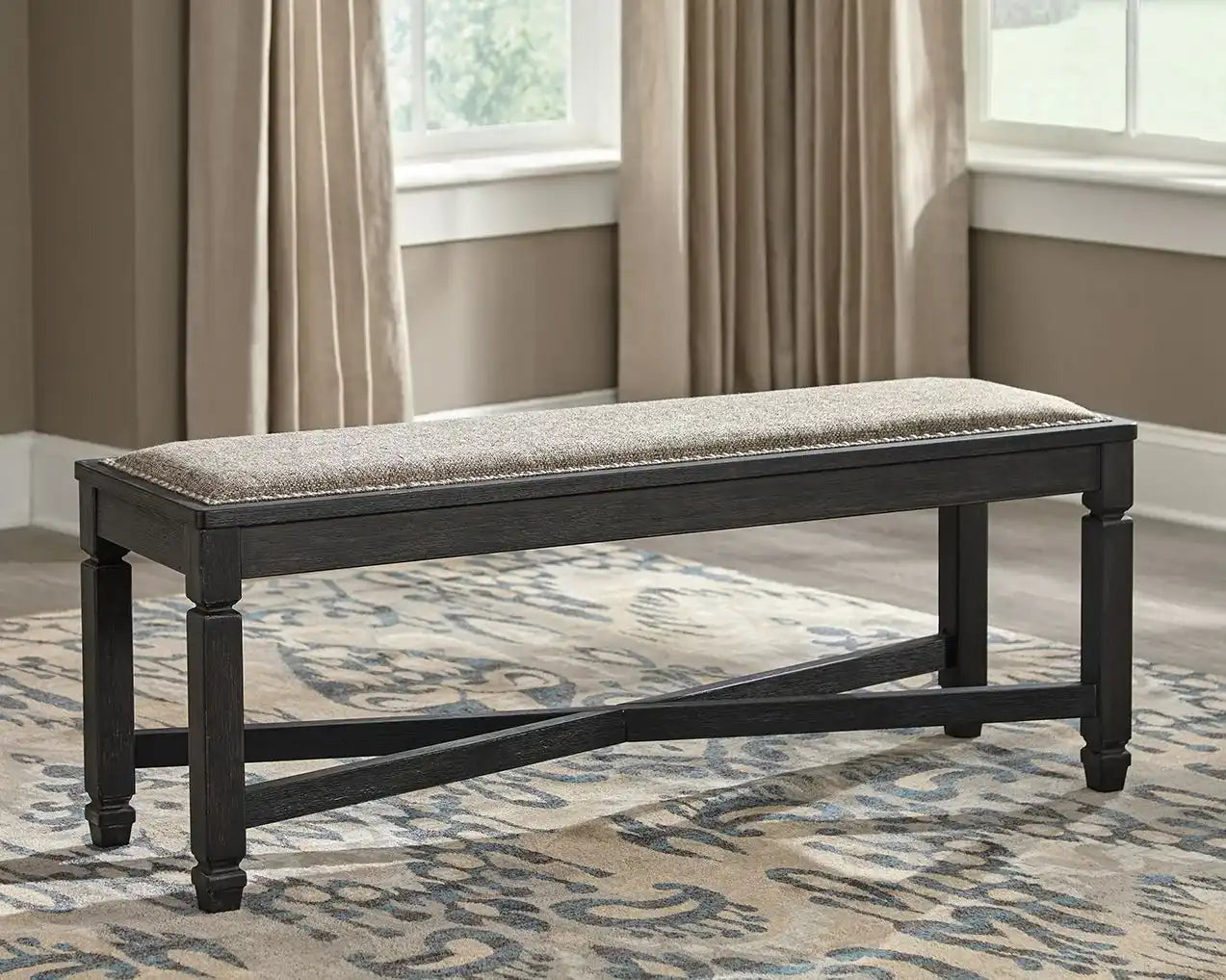 Tyler Creek - Upholstered Bench - Black / Grayish Brown - Best Buy Furniture