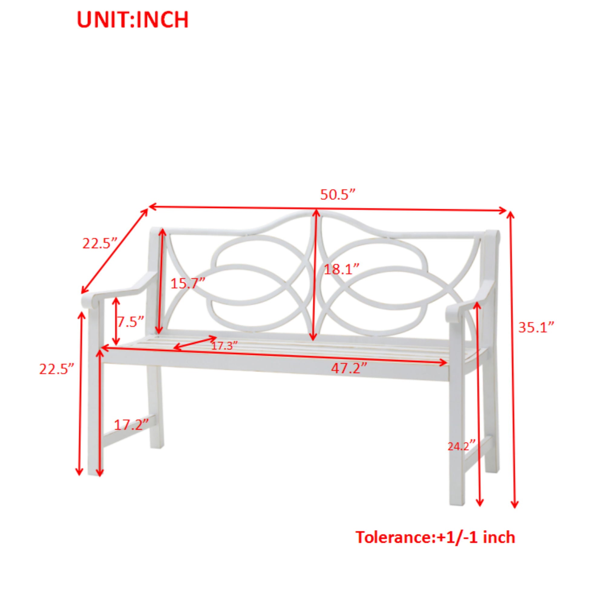 Outdoor Garden Patio Bench With Backrest And Armrest, Slatted Seat For Park, Yard & Porch, Balcony, Accommodates 2 - 3 People - White - Best Buy Furniture