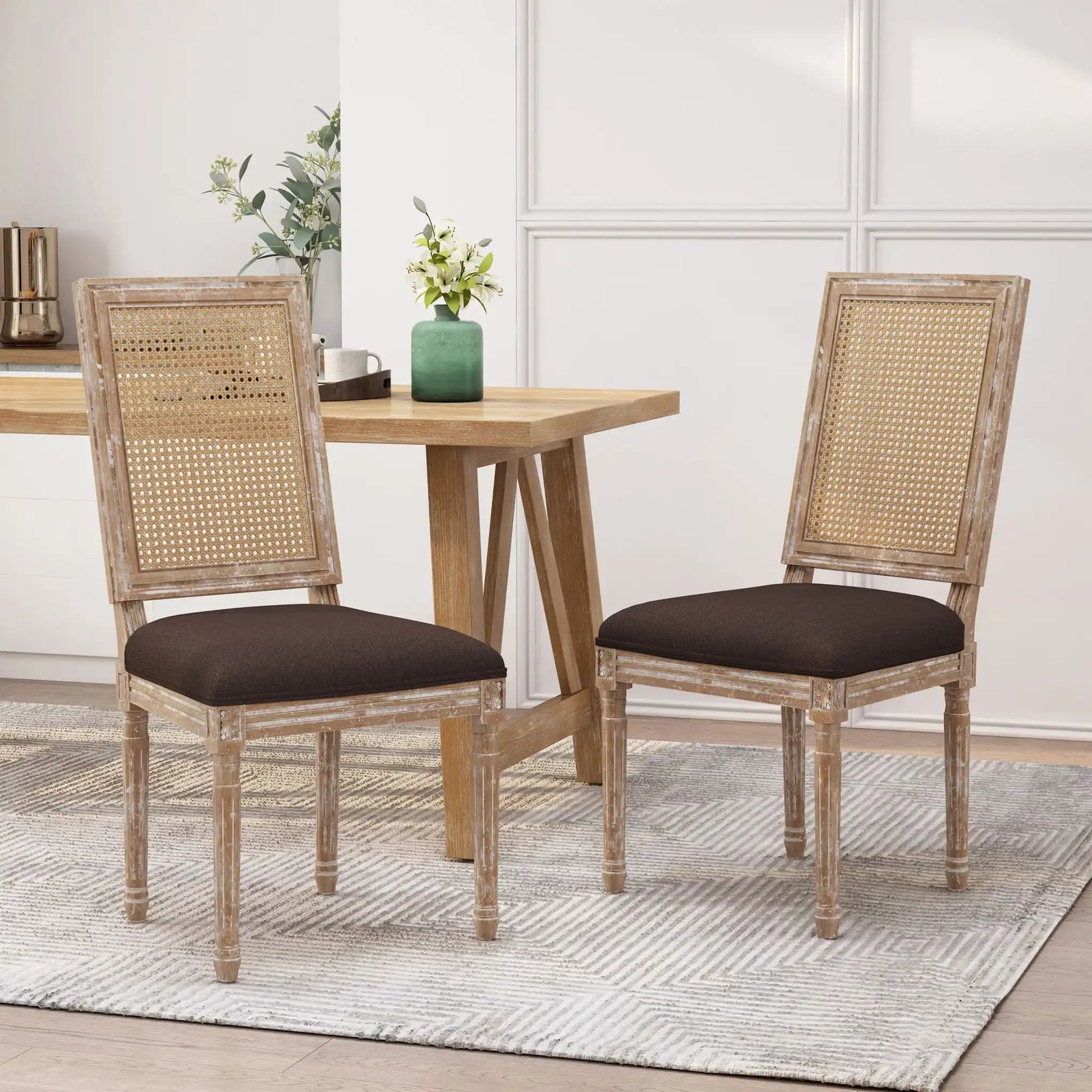 French Country Dining Chair With Rectangular Cane Backrest And Smooth Upholstered Seating - Best Buy Furniture