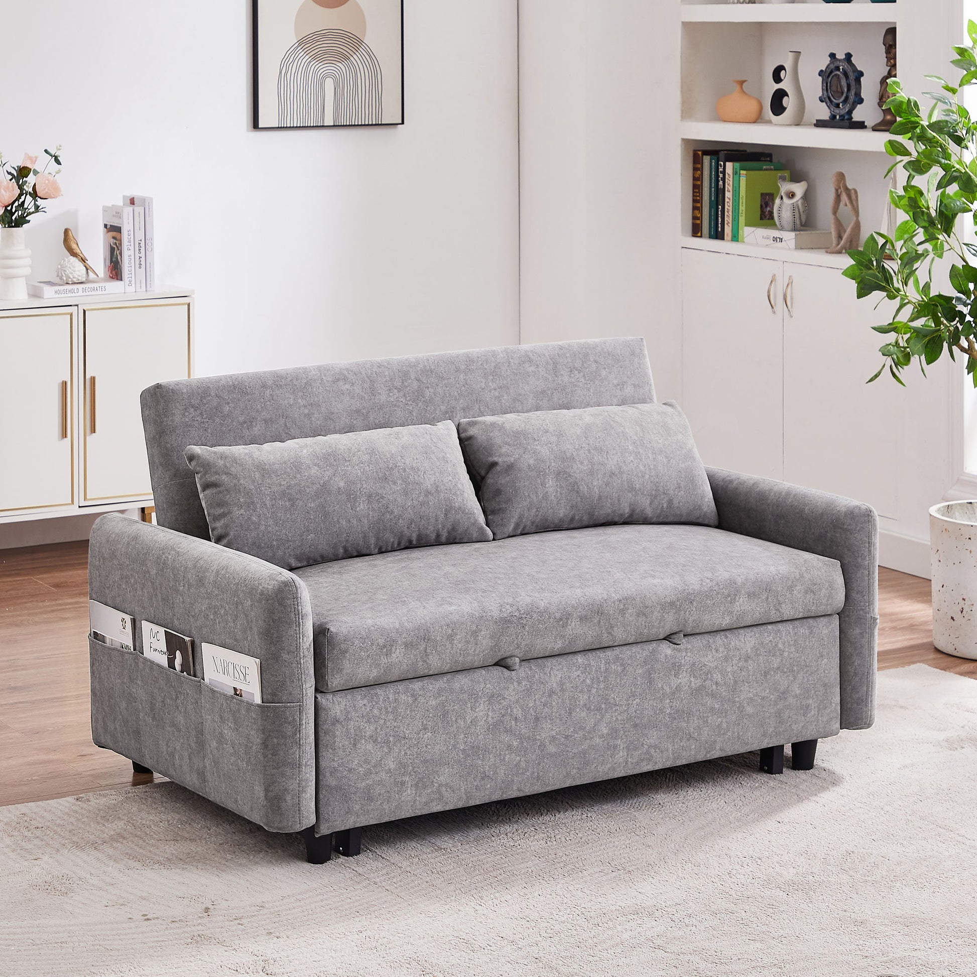 Pull Out Sleep Sofa Bed Loveseats Sofa Couch With Adjsutable Backrest, Storage Pockets, 2 Soft Pillows, USB Ports For Living Room, Bedroom, Apartment, Office - Best Buy Furniture