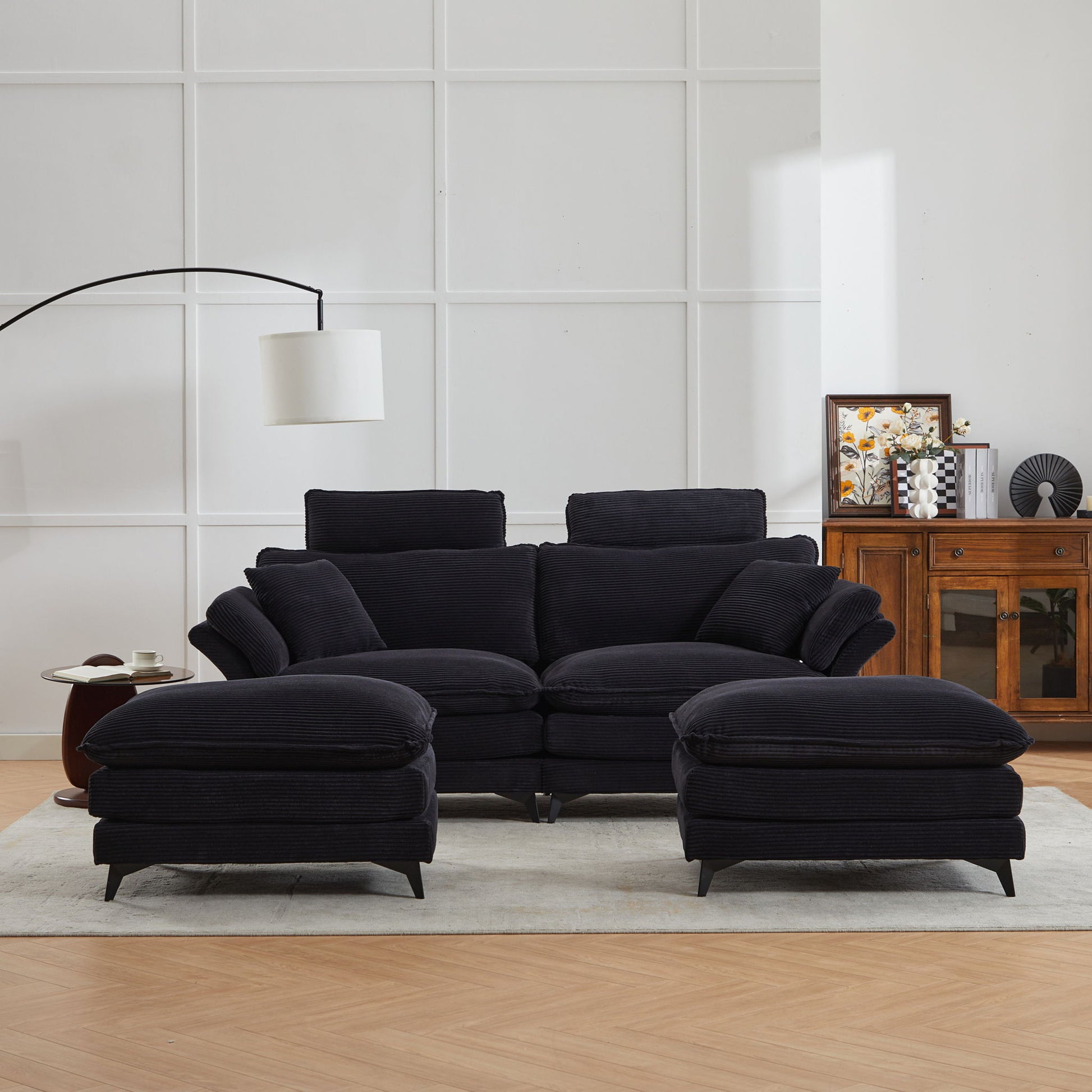 Modern Corduroy Deep Seat Sectional Sofa With Ottoman - Best Buy Furniture