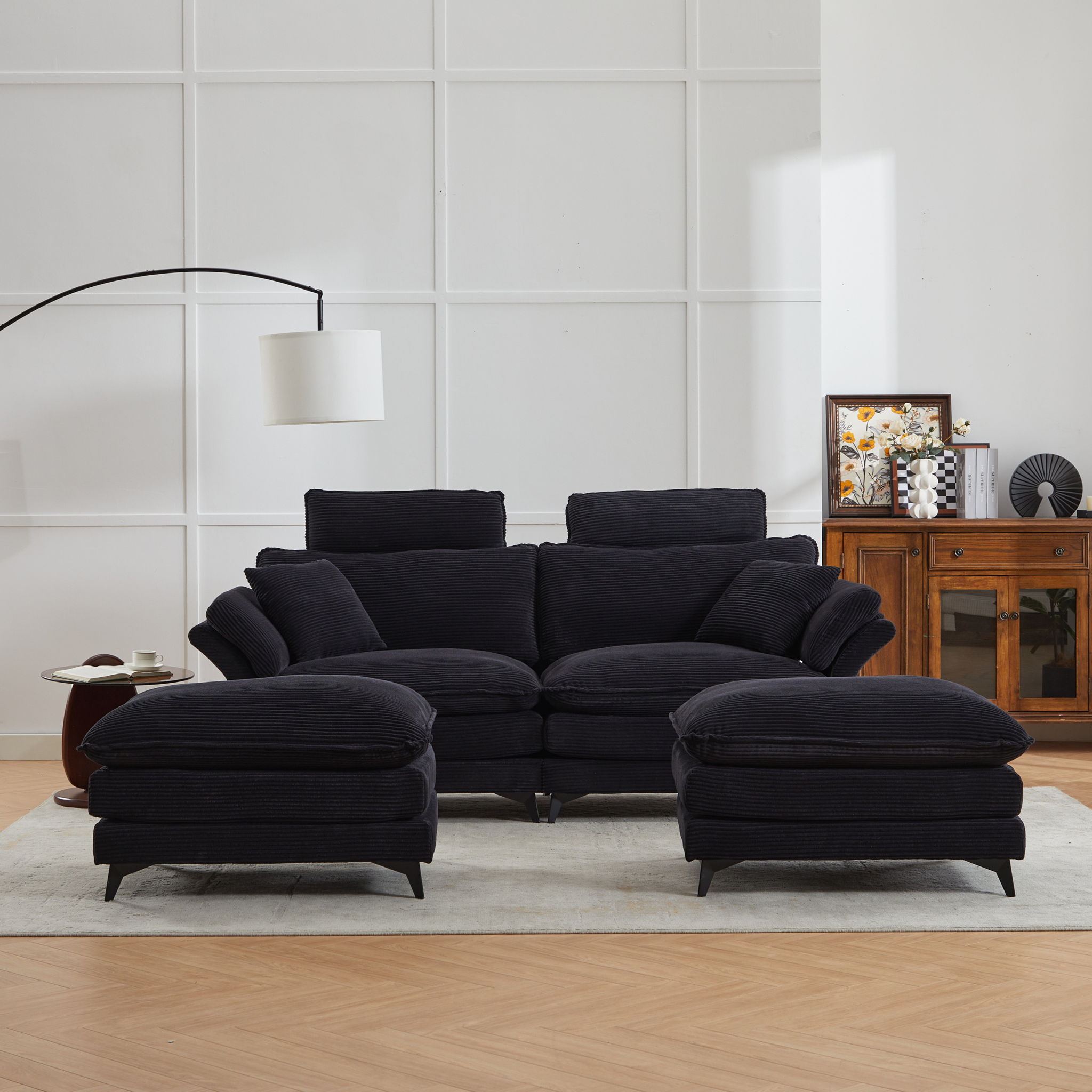 Modern Corduroy Deep Seat Sectional Sofa With Ottoman - Best Buy Furniture