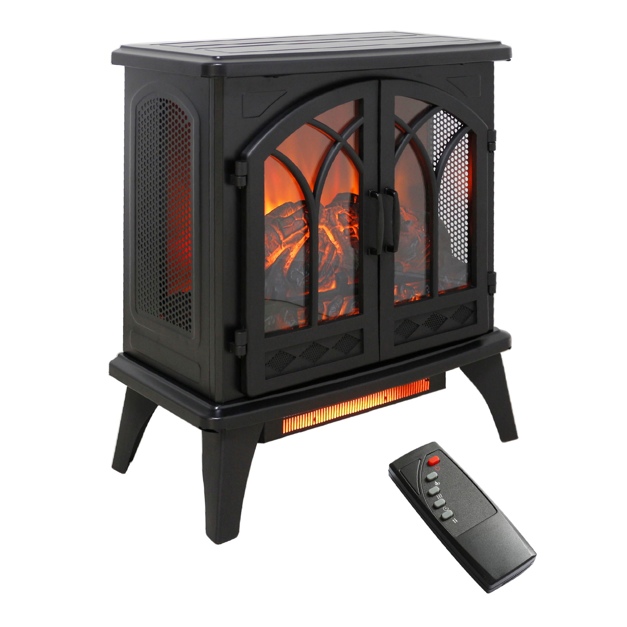 24" 3D Flame Electric Infrared Quartz Fireplace Stove With Remote Control - Antique Black - Best Buy Furniture