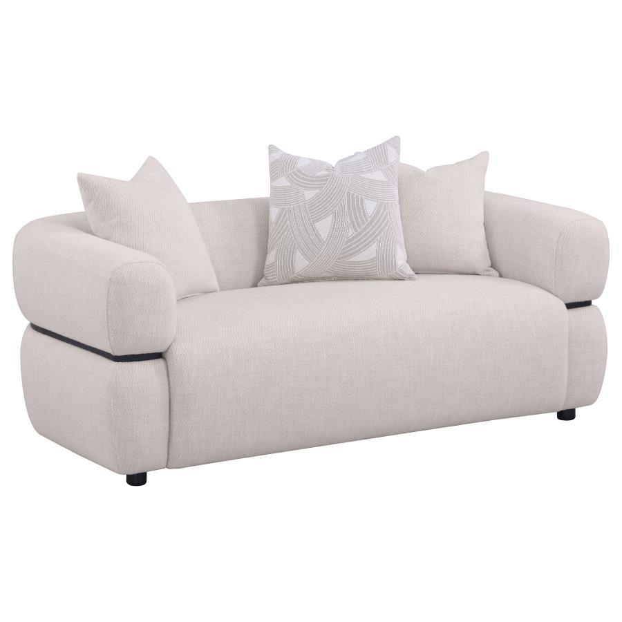 Jeanette - 73" Fabric Upholstered Round Arm Loveseat - Beige - Best Buy Furniture