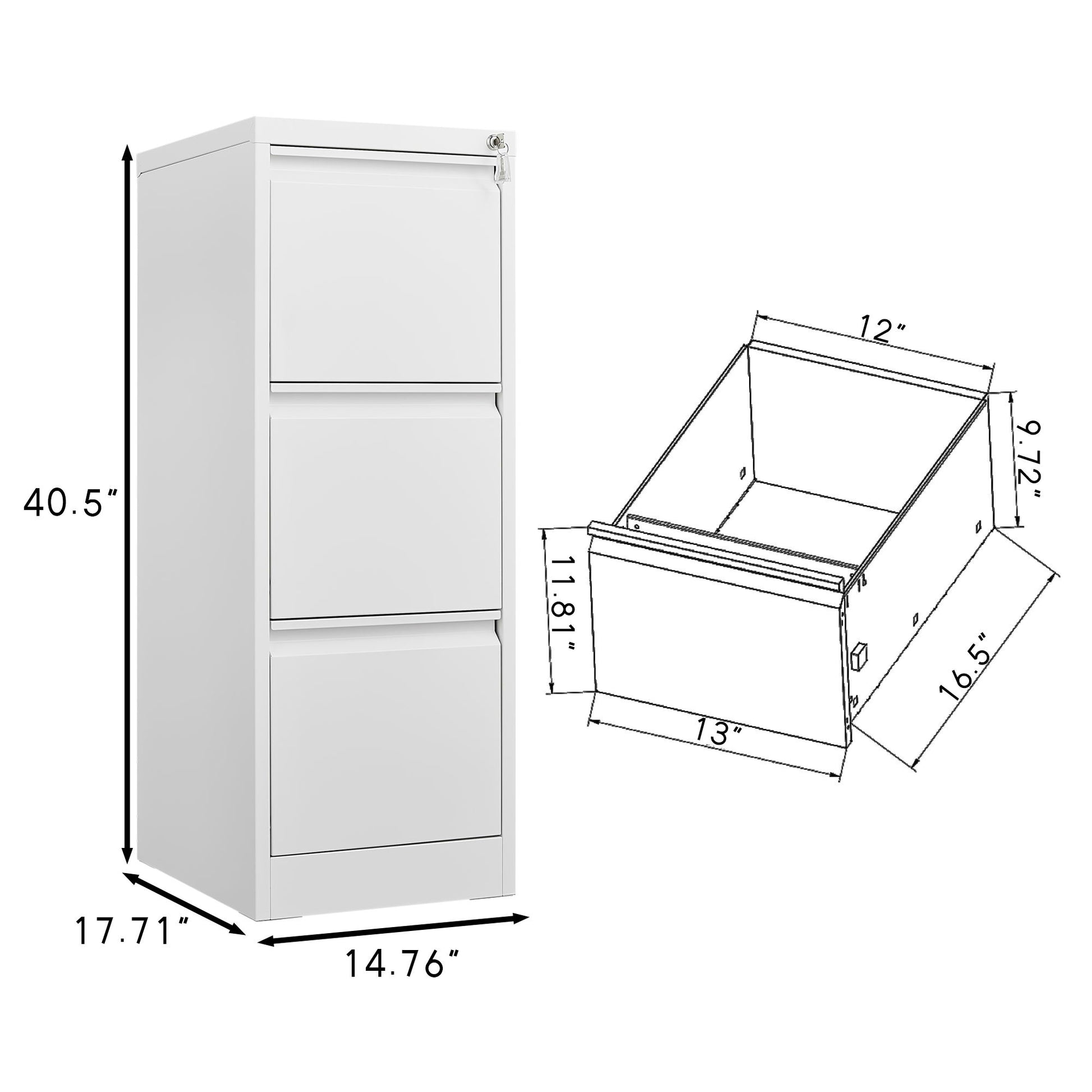 Durable Metal 3 Drawer File Cabinet With Lock For Office Storage - Best Buy Furniture