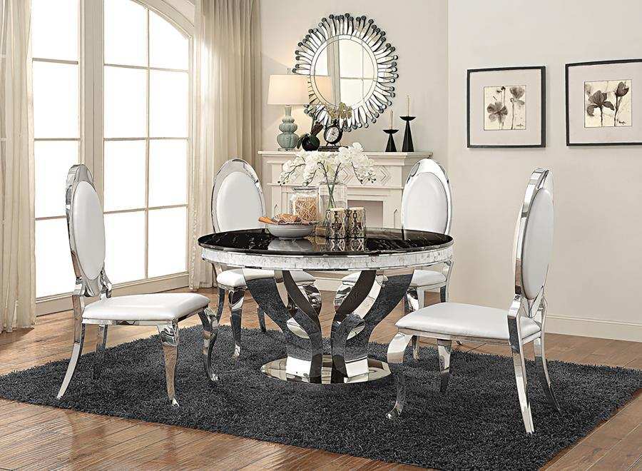 Anchorage - 5 Piece Round Stainless Steel Dining Set - Chrome - Best Buy Furniture