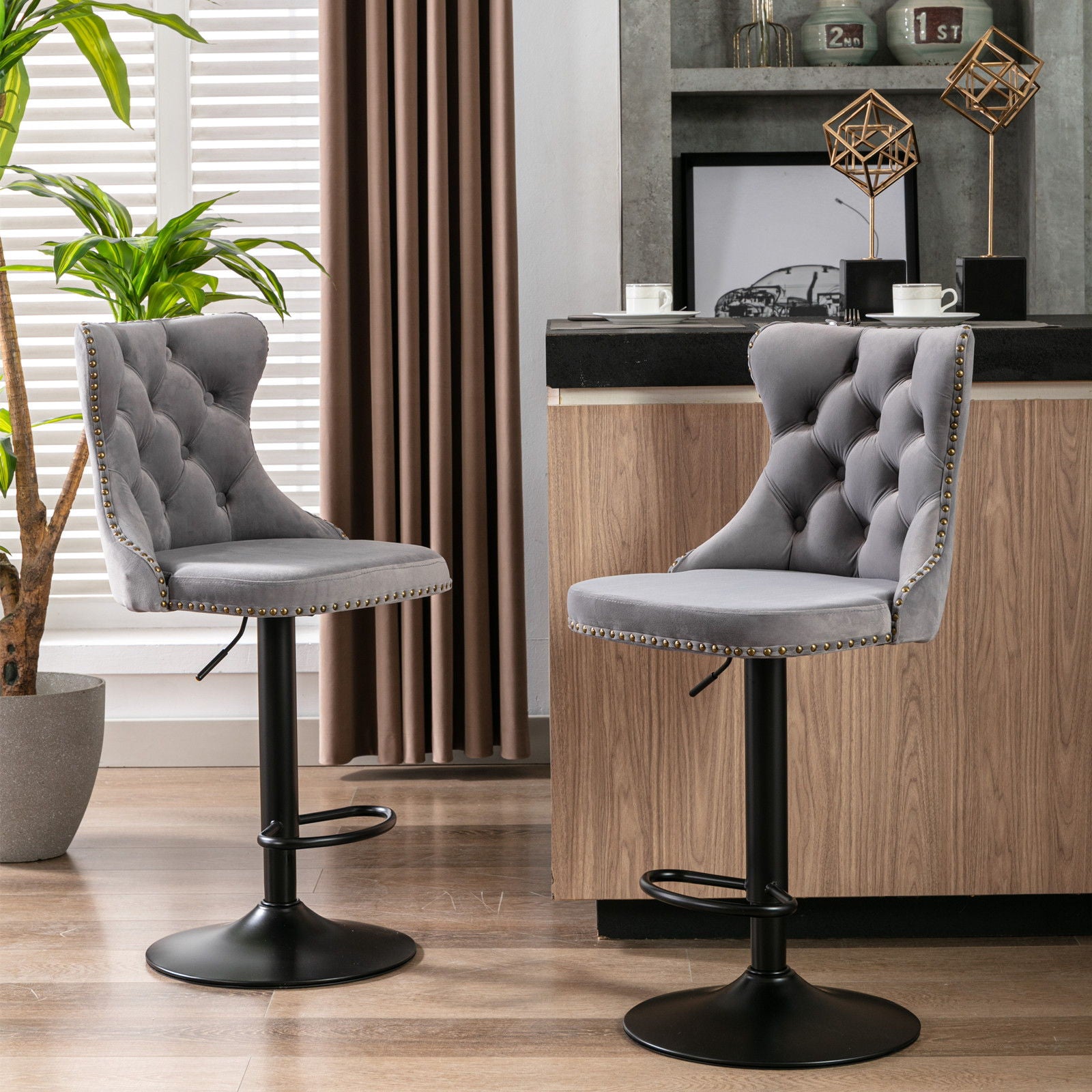 Swivel Velvet Barstools Adjusatble Seat Height, Modern Upholstered Bar Stools With Backs Comfortable Tufted For Home Pub And Kitchen Island (Set of 2) - Best Buy Furniture