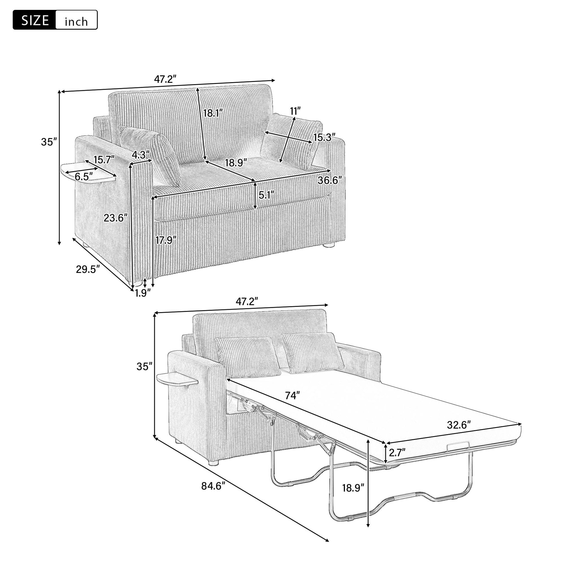 Sleeper Sofa With Foldable Mattress, USB Ports, Side Table & Storage Pocket - Best Buy Furniture