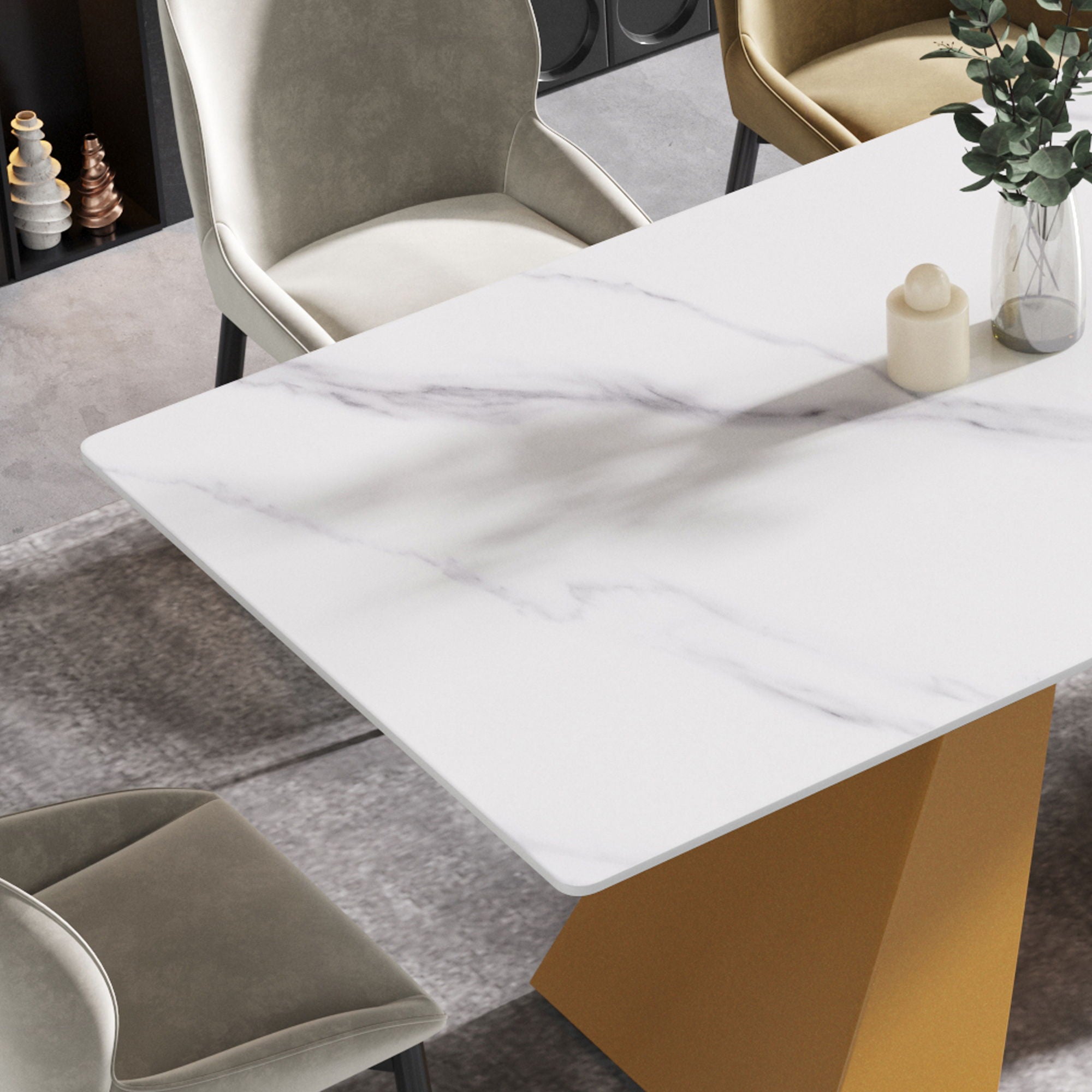 63" Modern Artificial Stone Straight Edge Golden Metal Leg Dining Table - White / Gold - Best Buy Furniture