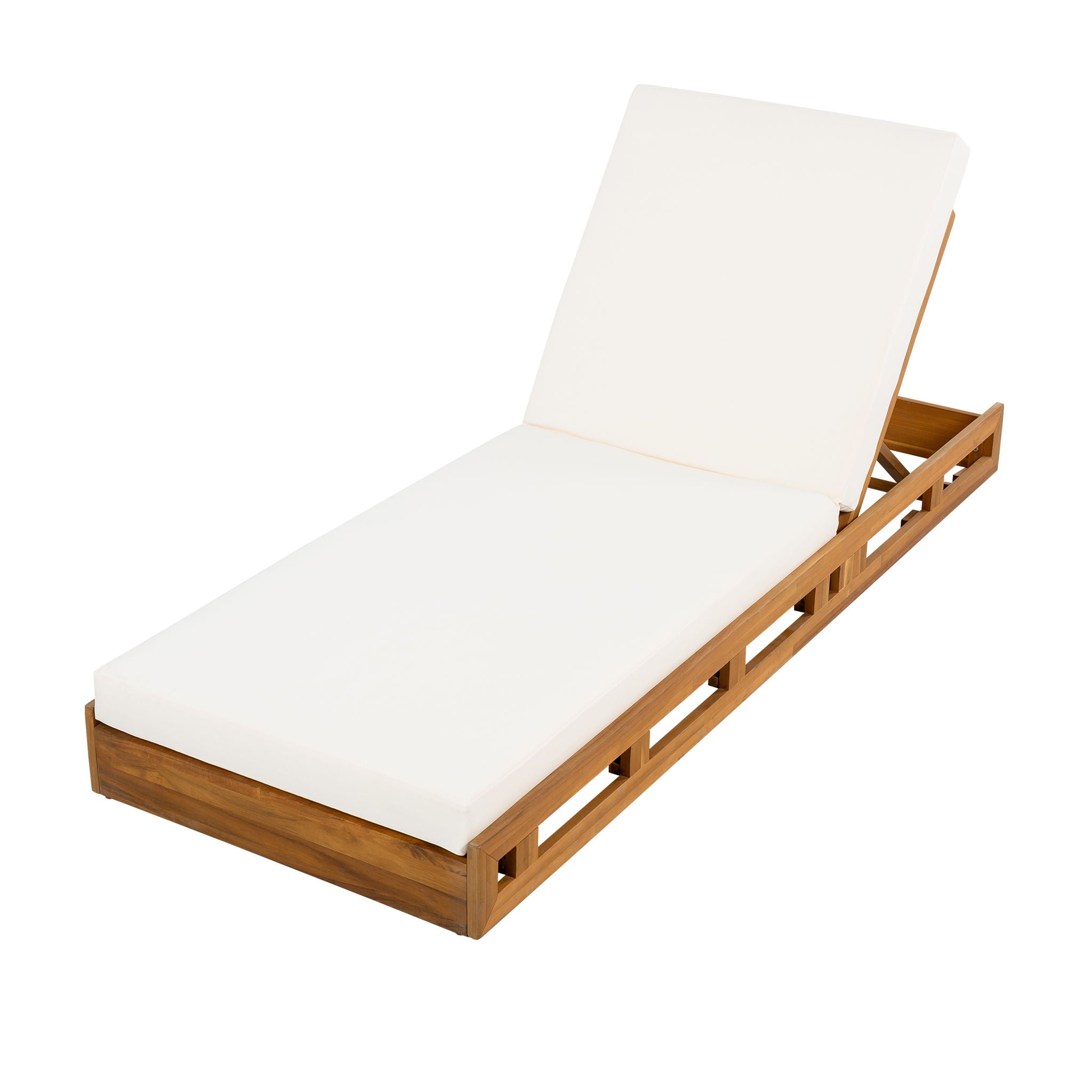 Premium Acacia Wood Lounge Chaise Set With Water Resistant Cushions, Adjustable Recline - Cream / Teak - Best Buy Furniture