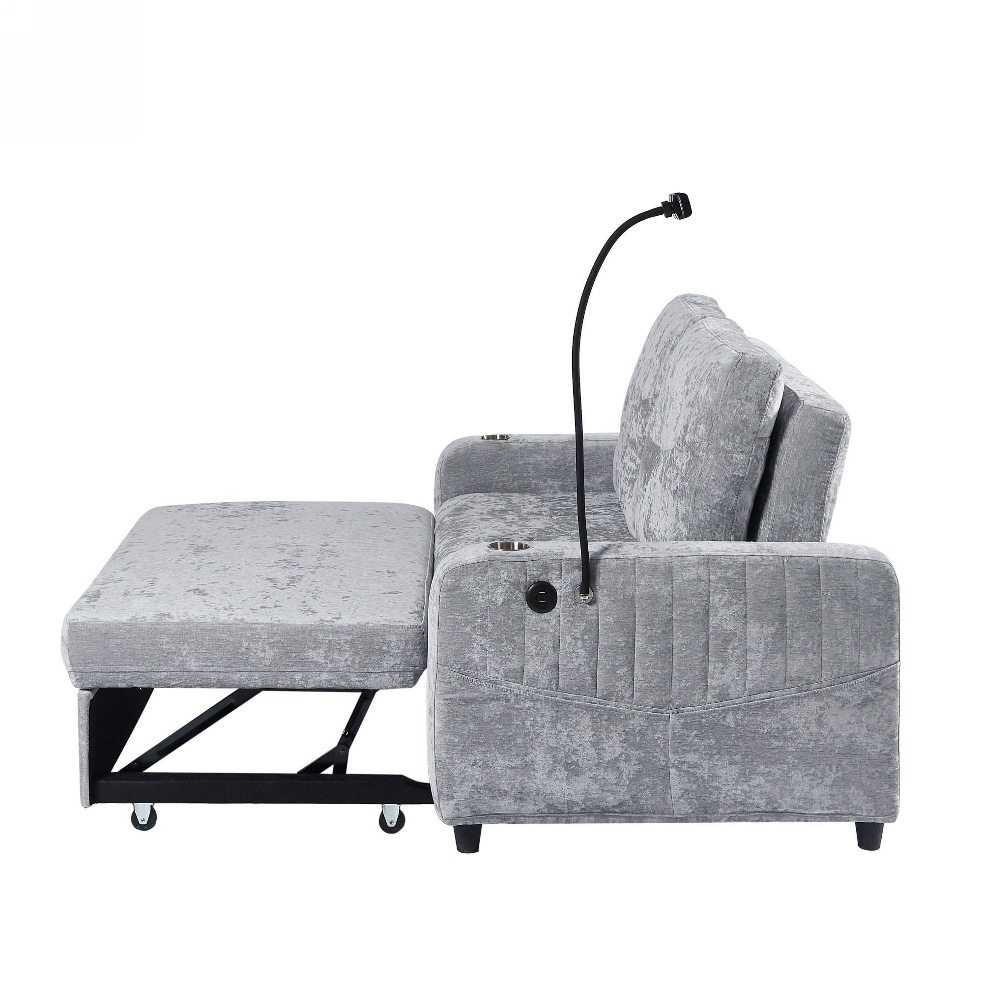 Modern Loveseat Pull Out Sofa Bed With Adjustable Backrest, Two Cup Holders, A Phone Holder, Three Charging Ports And Side Storage Pockets For Living Room - Best Buy Furniture