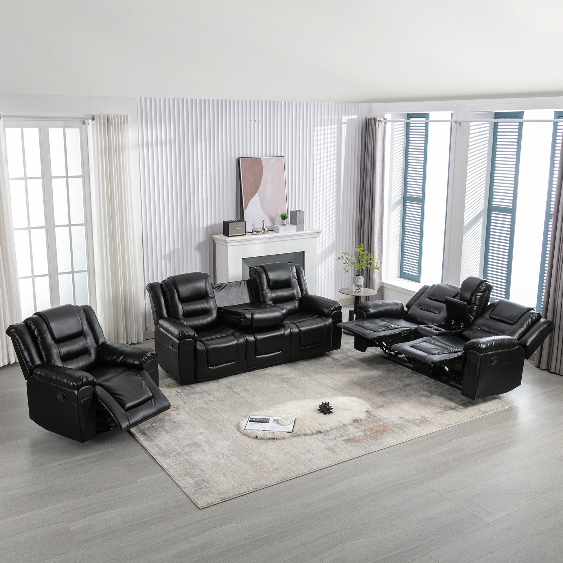 Home Theater Recliner Set Manual Recliner Chair With Wide Armrest, Two Built-In Cup Holders For Living Room - Best Buy Furniture