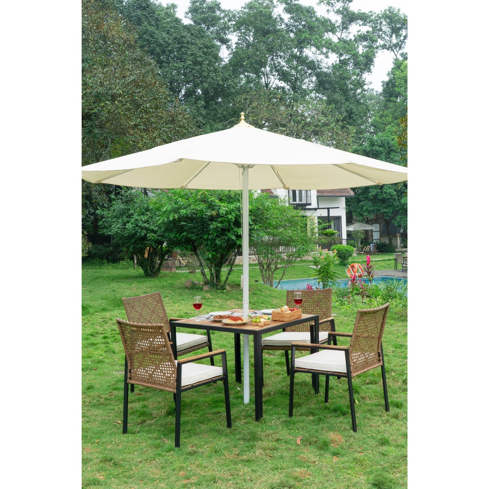 5 Piece Patio Dining Table Set, Acacia Wood Table Top With Umbrella Hole - Best Buy Furniture