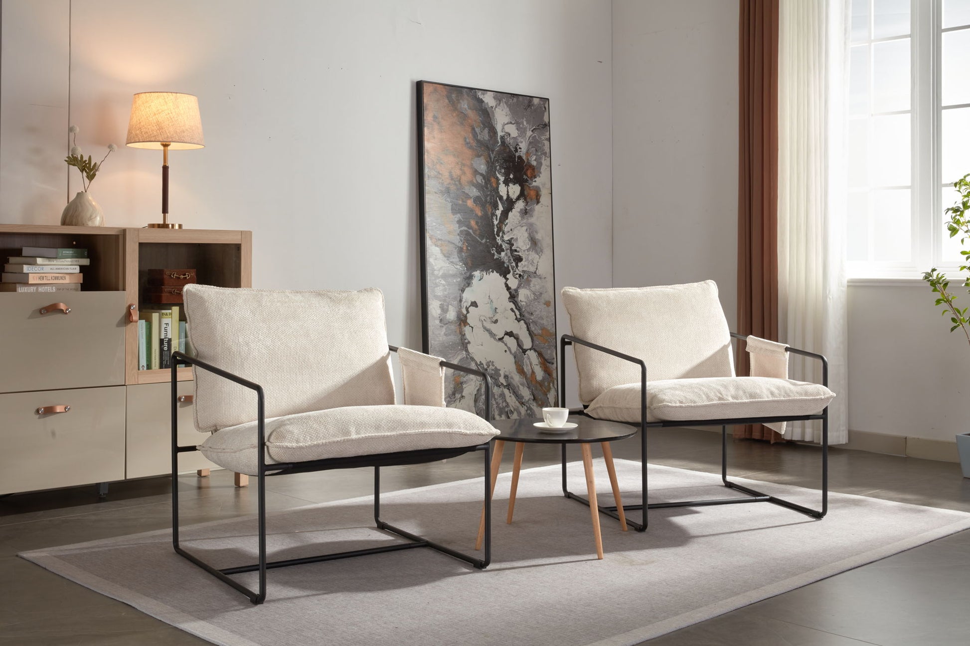 Upholstered Hanging Armchair With Arm Pocket Metal Frame (Set of 2), Crushed Foam Cushions And Skin-Friendly Braid For Living Room And Bedroom - Best Buy Furniture