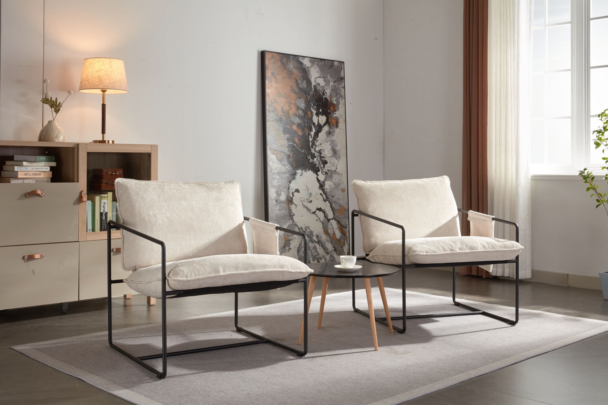 Upholstered Hanging Armchair With Arm Pocket Metal Frame (Set of 2), Crushed Foam Cushions And Skin-Friendly Braid For Living Room And Bedroom - Best Buy Furniture