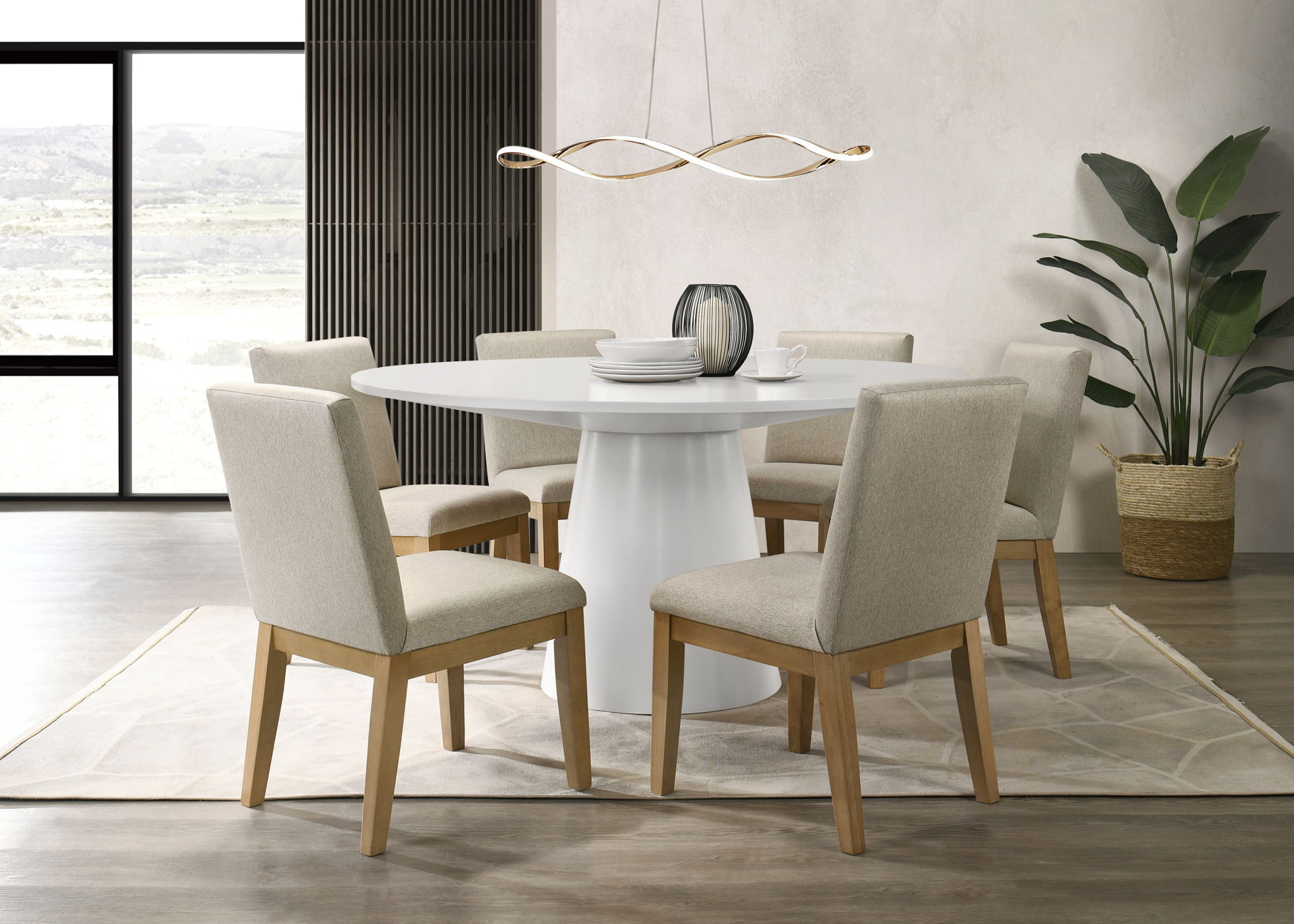 Jasper - 7 Piece Round Dining Table Set With Driftwood Finish Chairs - White - Best Buy Furniture