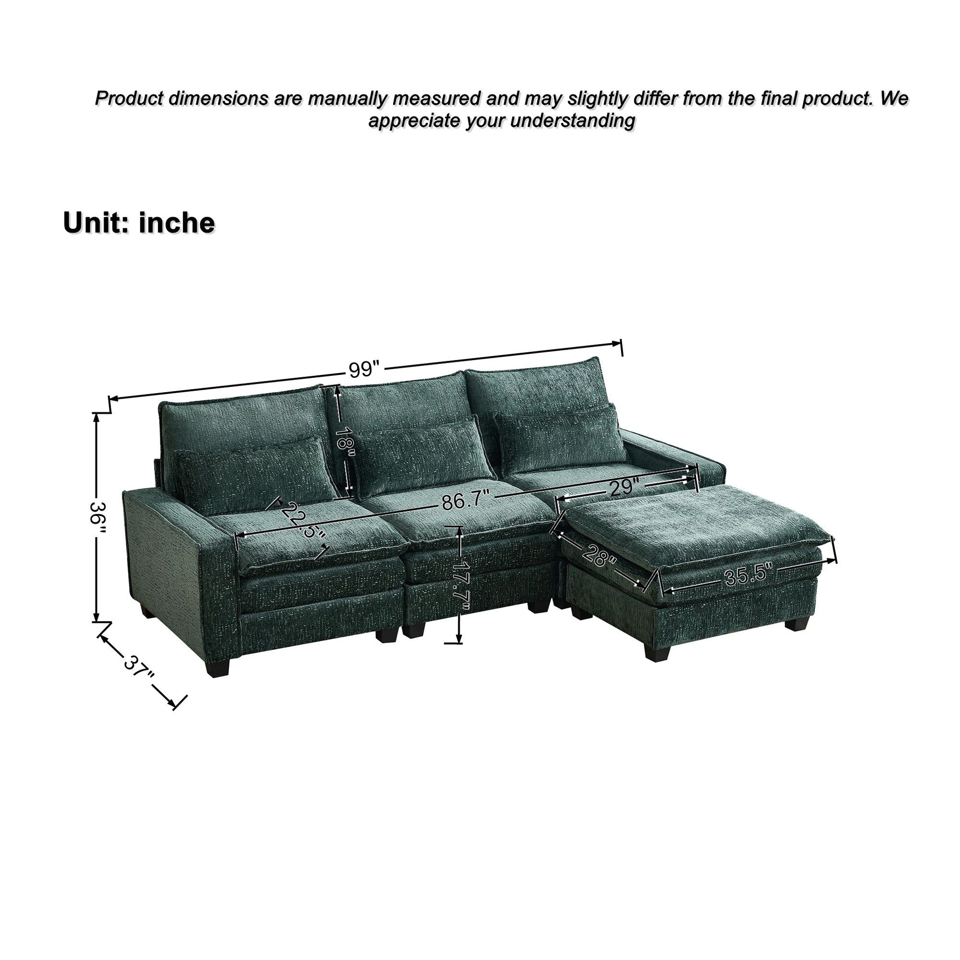 Modern Comfy Chenille L Shaped Sectional Sofa With Movable Ottoman - Best Buy Furniture