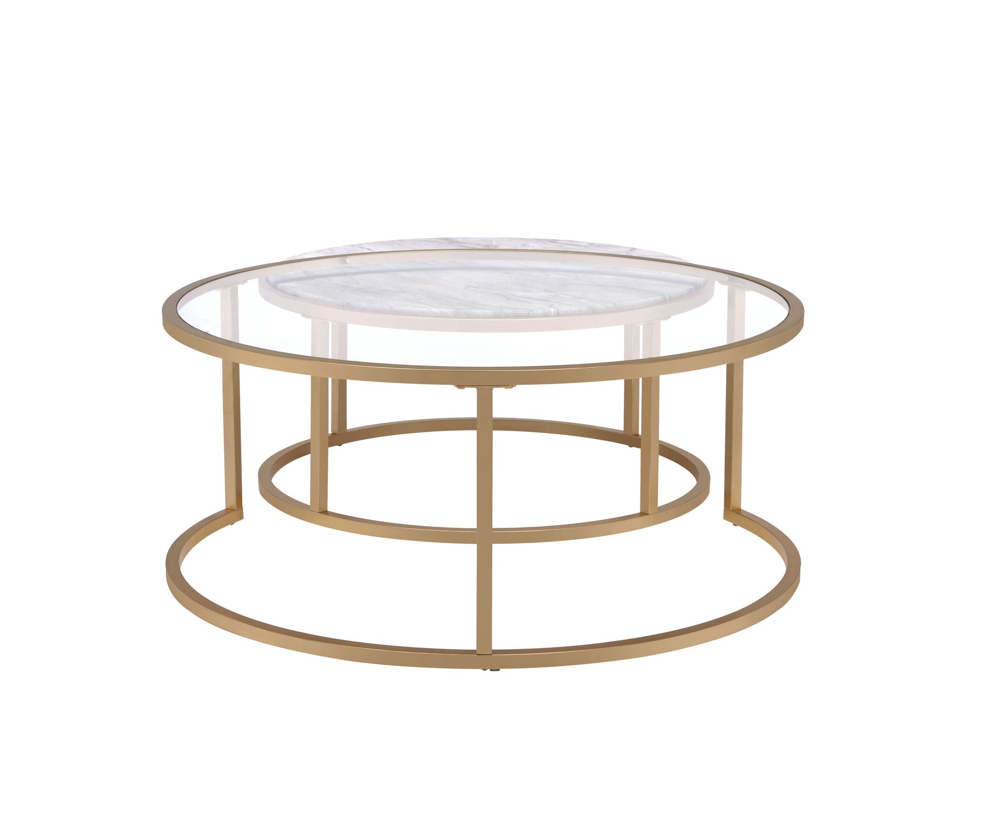 Shanish - Engineered Stone Top Nesting Table Set - Gold - Best Buy Furniture