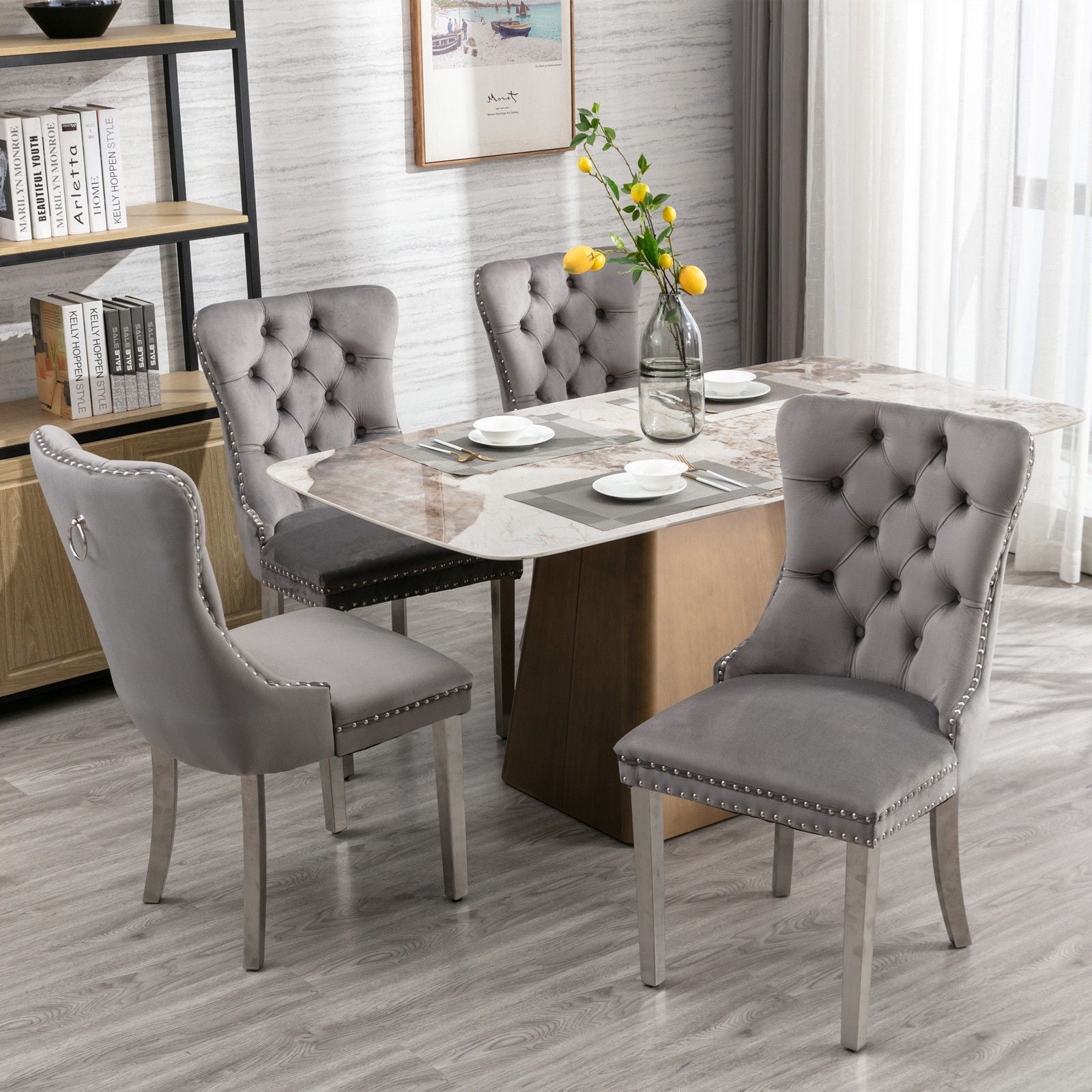 Nikki - Modern, High-End Tufted Solid Wood Contemporary Velvet Upholstered Dining Chair With Chrome Stainless Steel Plating Legs, Nailhead Trim (Set of 2) - Best Buy Furniture