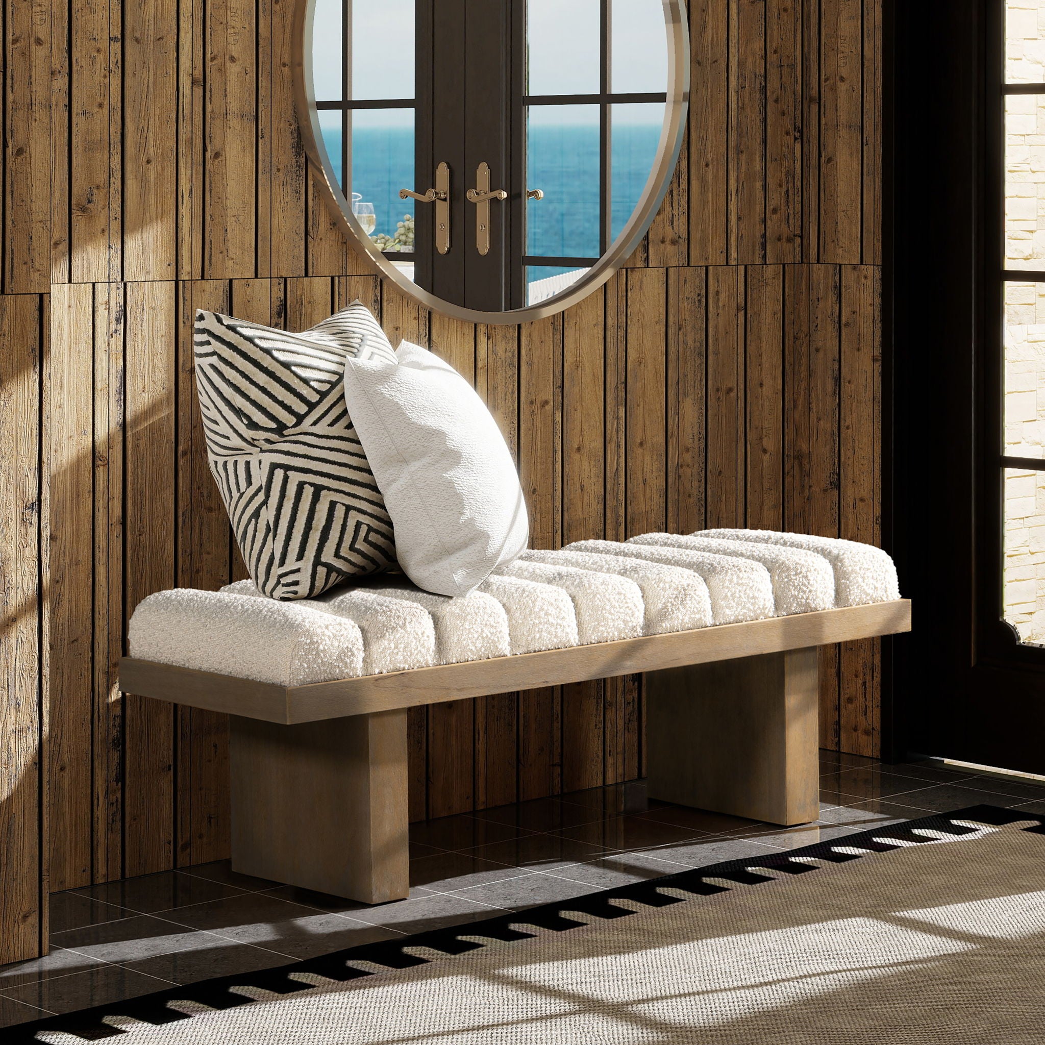 Bella - Upholstered Modern Accent Bench - Ivory White - Best Buy Furniture