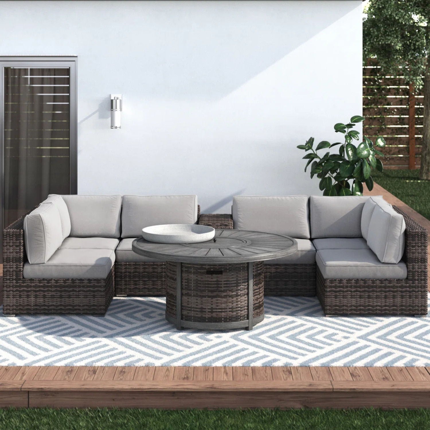 All Weather 4 Person Patio Sofa Set With Fire Pit And Side Table Rustproof - Brown - Best Buy Furniture