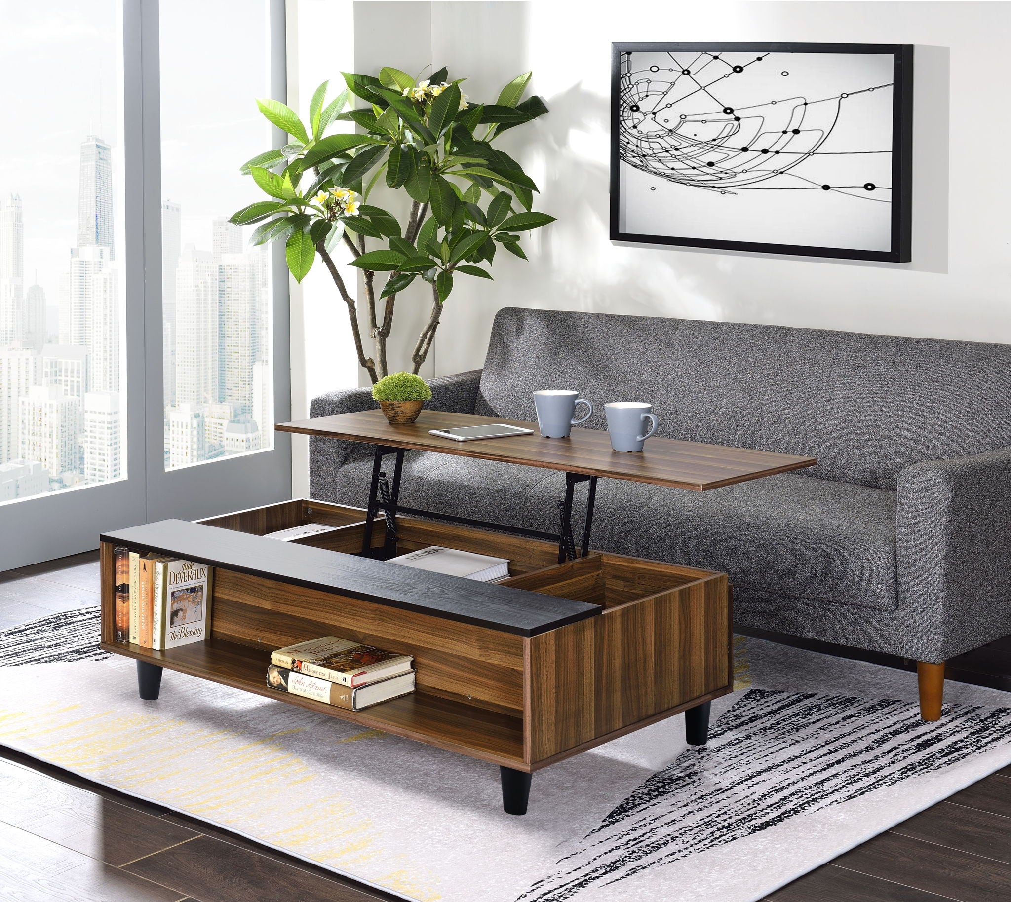 Avala - Coffee Table With Lift Top - Walnut / Black - Best Buy Furniture