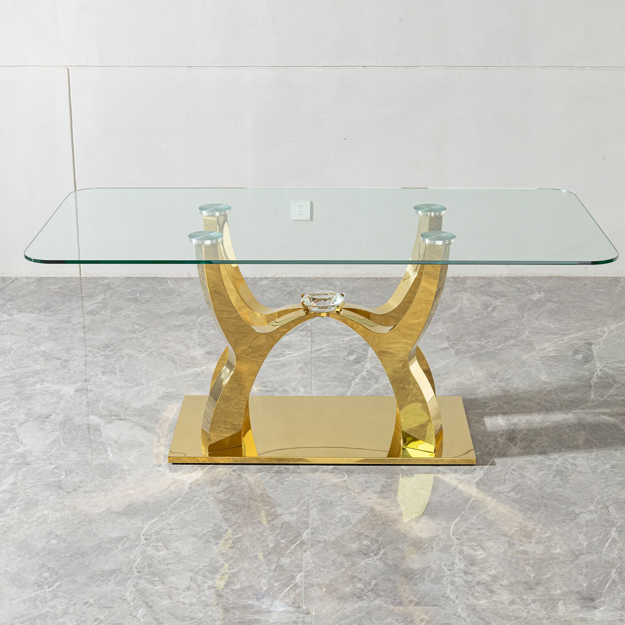 Tempered Clear Glass Rectangular Dining Table With Stainless Steel Base - Gold - Best Buy Furniture