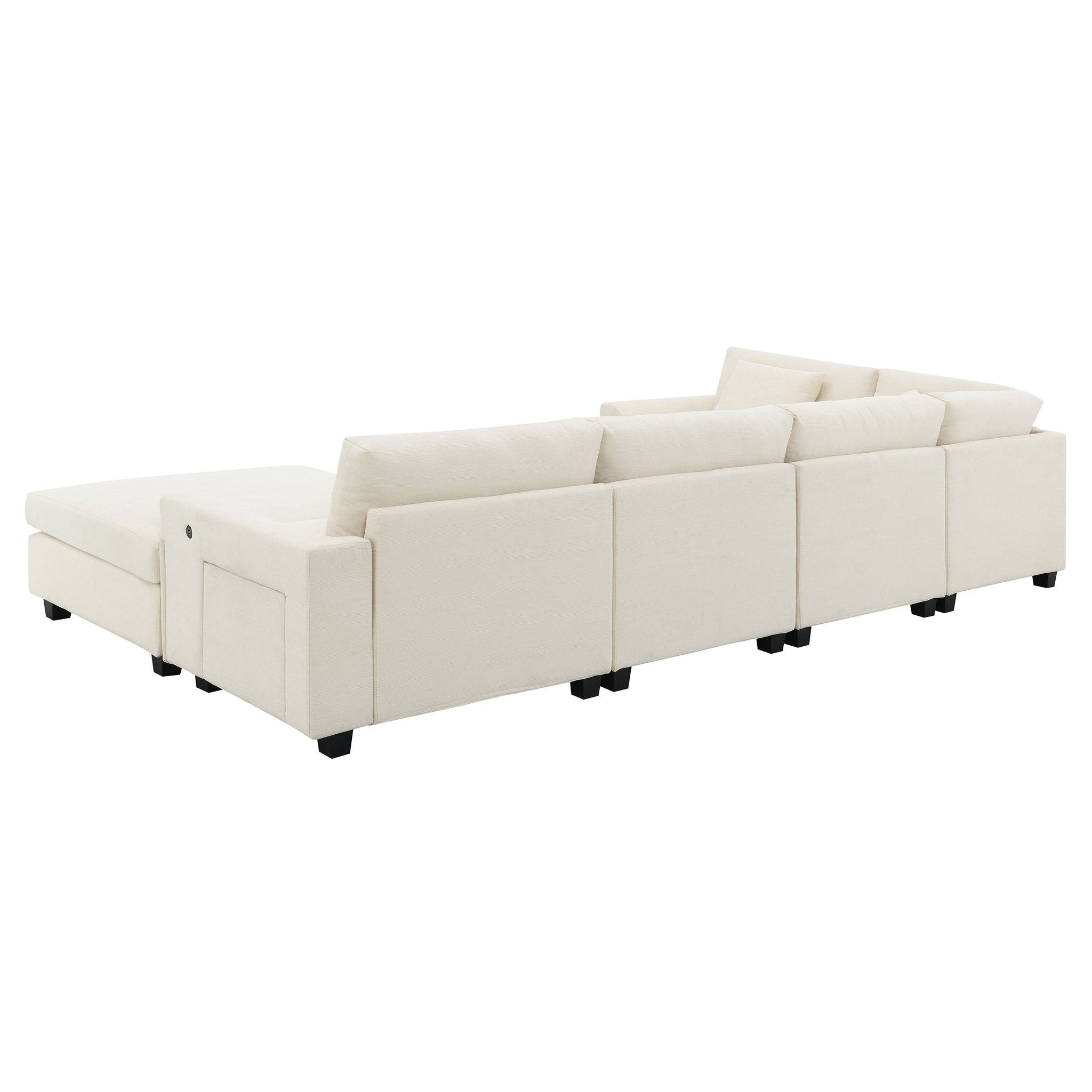 U Shaped Sectional Sofa 6 Seat Couch Set With Oversized Ottoman, Hidden Armrest Storage And Cup Holders USB Charging Ports Wide Seat Sofa - Best Buy Furniture