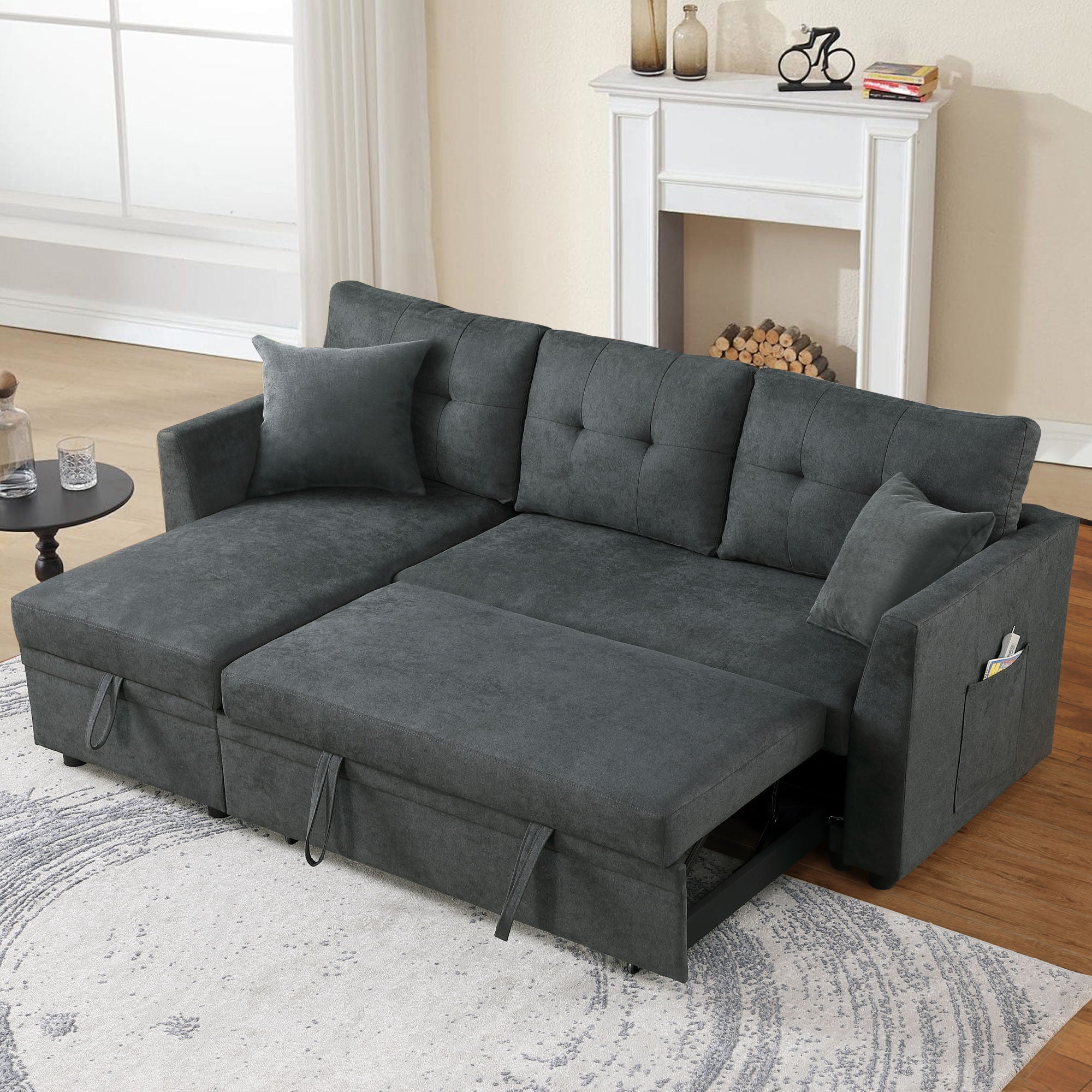 Sectional Sofa Bed L Shaped Sofa Couch Bed With USB Port, Reversible Chaise With Storage - Best Buy Furniture