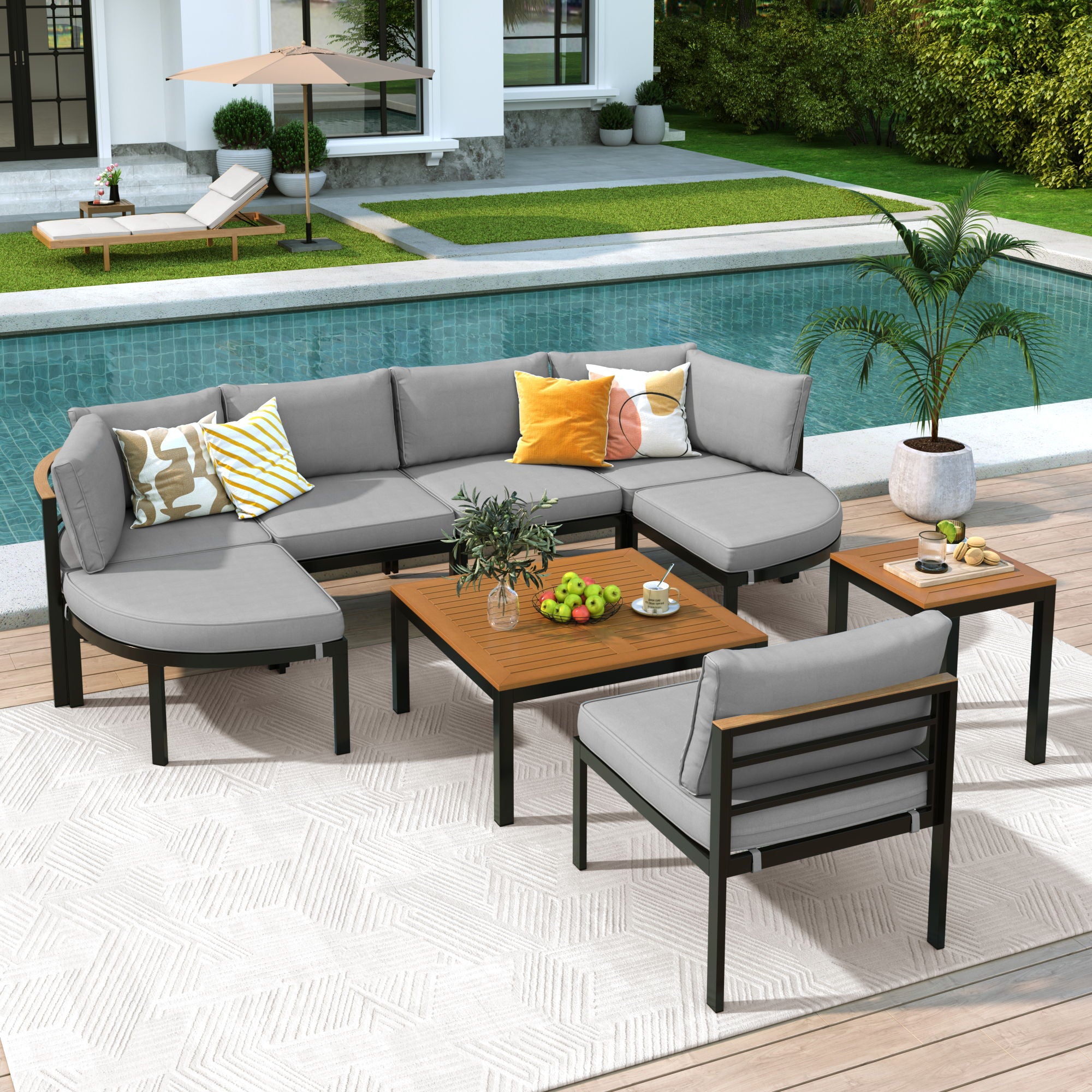 Outdoor Sectional Sofa Set Patio Seating Group With Cushions - Best Buy Furniture