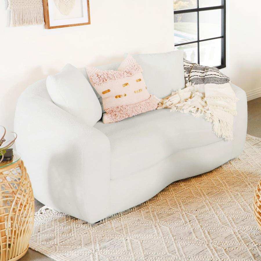 Isabella - Faux Sheepskin Upholstered Loveseat Natural - Ivory - Best Buy Furniture
